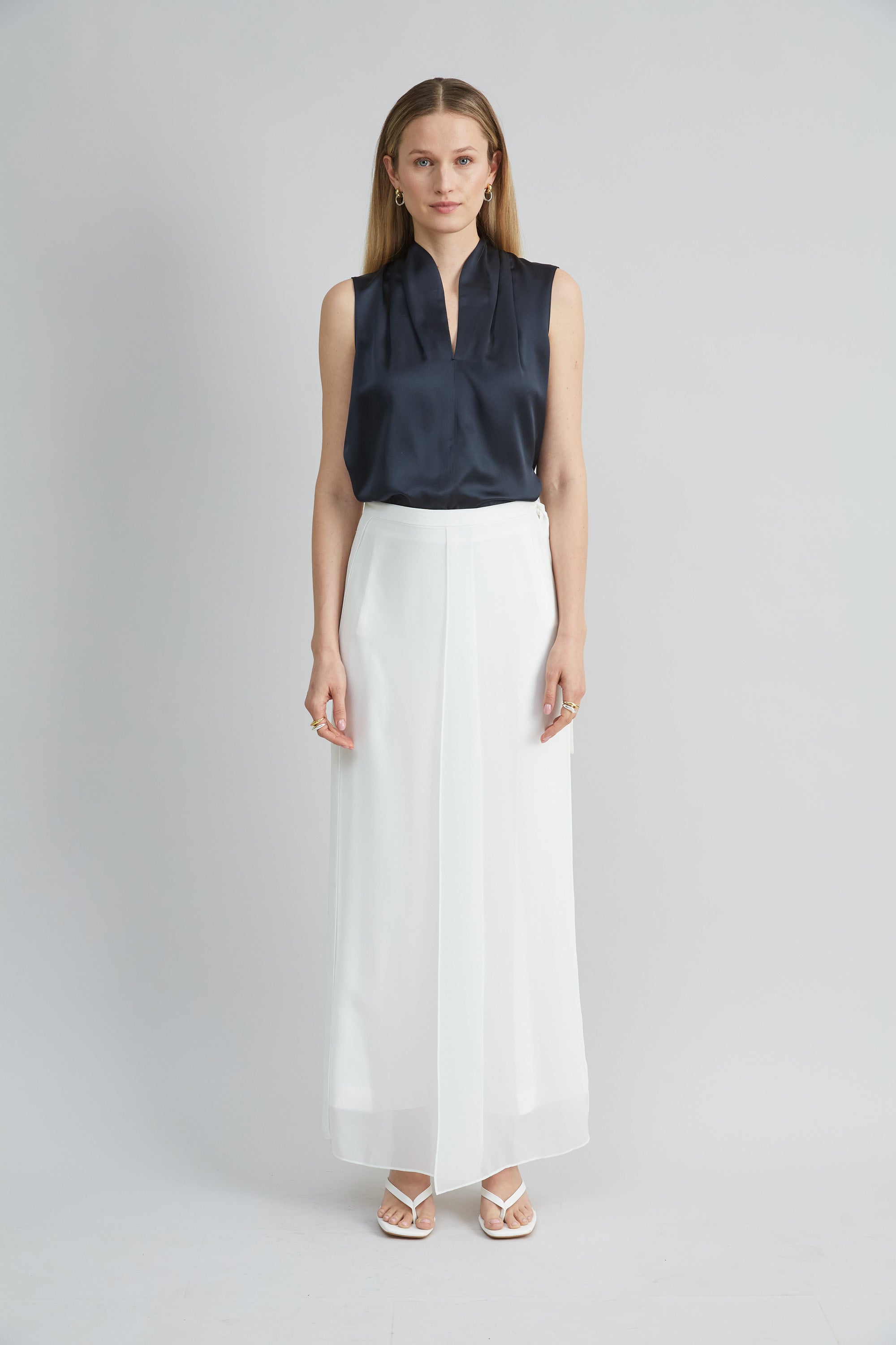 Sleeveless Silk Satin Contour Shirt for Women - Elegant Blouse for Office, Party & Special Occasions