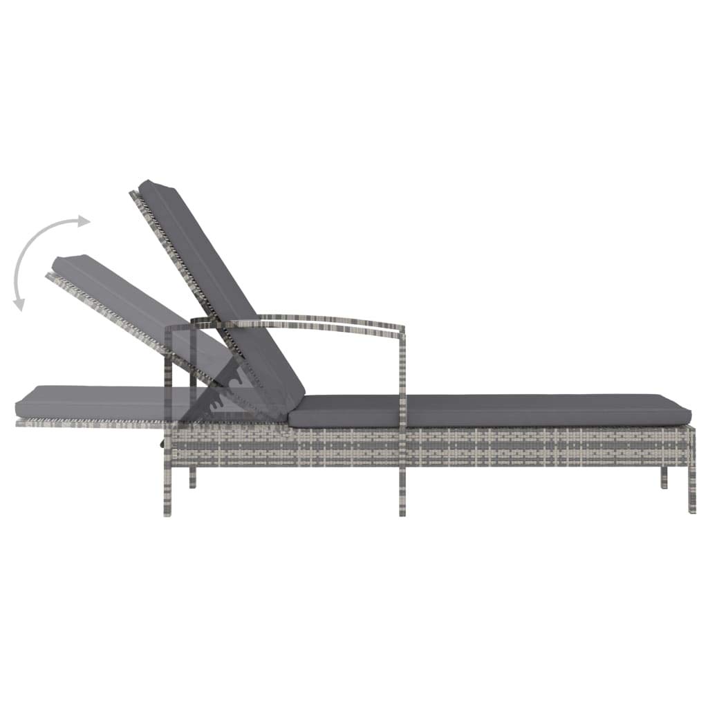 Adjustable Outdoor Chaise Lounge Chair - Poly Rattan Patio Sun Lounger with Armrests & Cushion for Beach, Pool, Backyard - Grey | Perfect for Relaxing by the Poolside or Sunbathing in Your Garden
