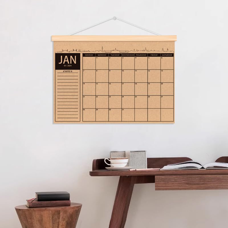 2025-2026 Rustic Wooden Wall Calendar - 18 Month Planner with Kraft Paper & Scroll Frame (16x12 inches) - Perfect for Home Office, Kitchen, or Gift