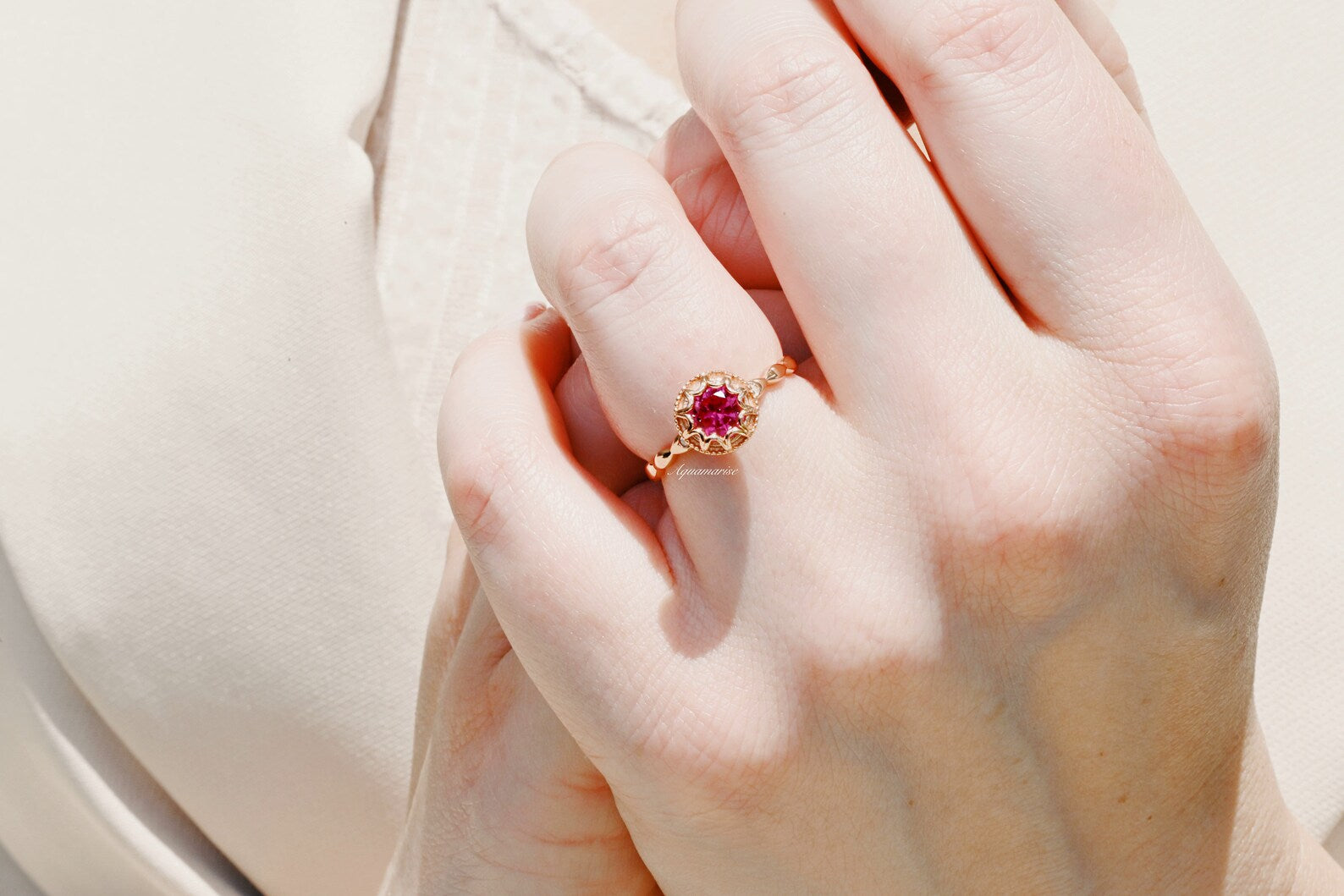 Vintage Ruby Ring 14K Rose Gold Vermeil - Elegant Handmade Jewelry for Women, Perfect for Weddings, Anniversaries & Special Occasions