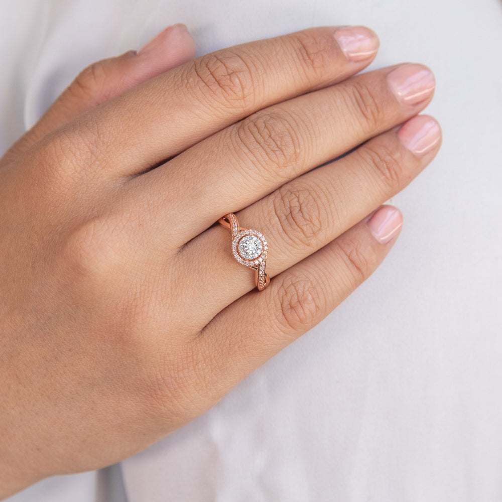 10ct Rose Gold 15PT Diamond Ring with Natural Enhanced Pink Sapphire Accent - Elegant Engagement & Wedding Jewelry for Women
