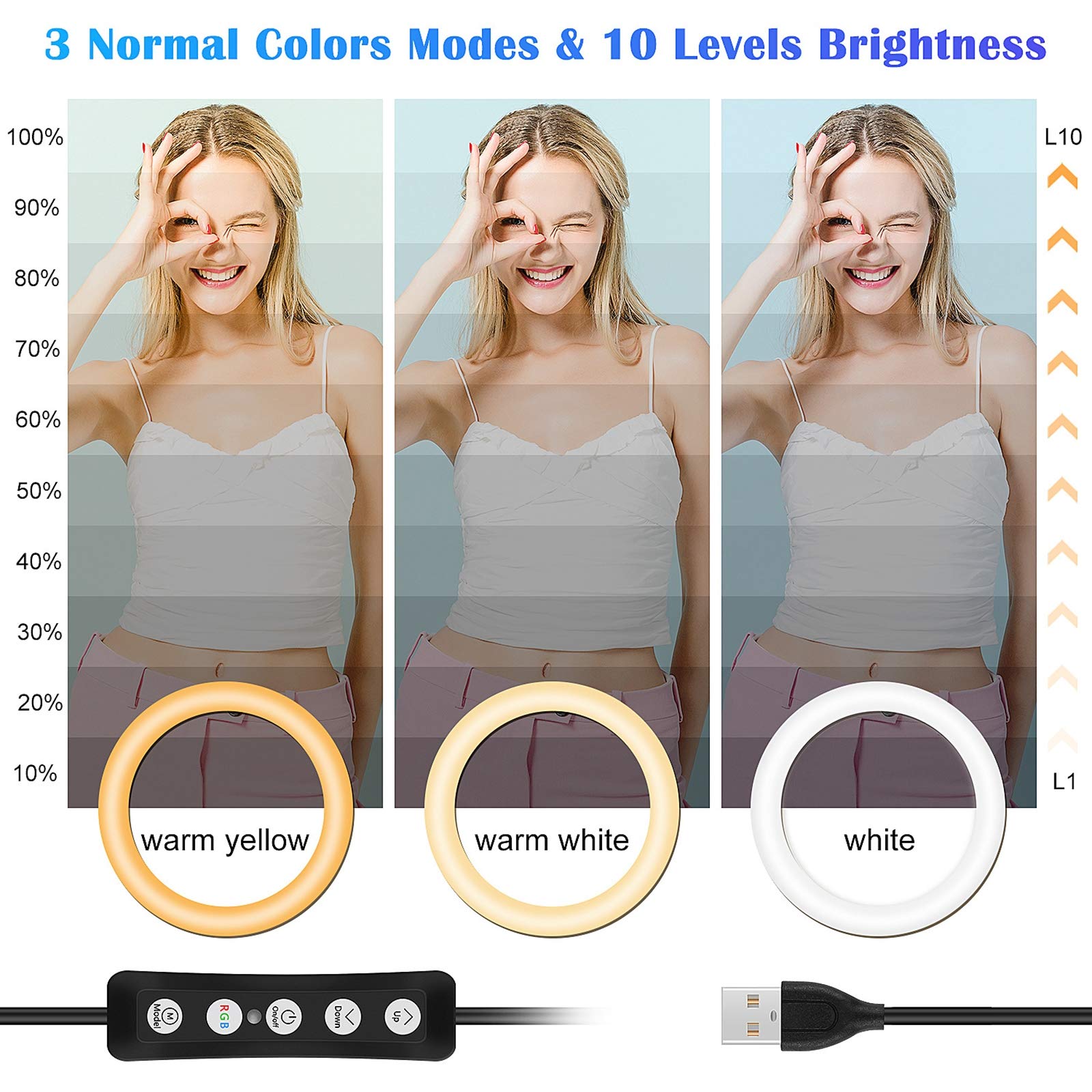 ZXCVASDF 10-inch Dimmable RGB Ring Light with Tripod Stand & Phone Holder - Perfect for Live Streaming, Makeup Videos, YouTube Content Creation - Compatible with iOS/Android Smartphones