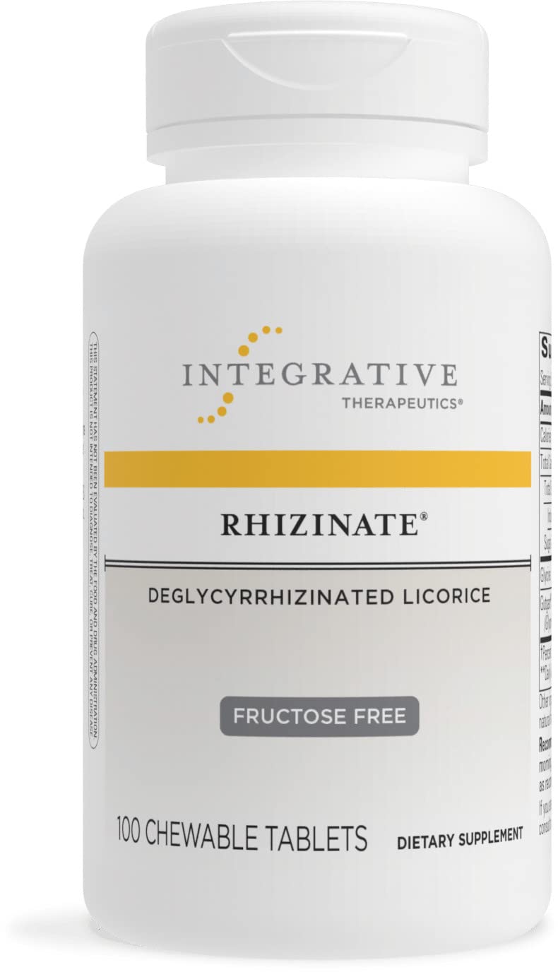 Integrative Therapeutics Rhizinate Fructose Free DGL Chewable Tablets - 100 Count - Deglycyrrhizinated Licorice Root Extract for Stomach & Digestive Support - Gluten Free, Dairy Free, Vegan Formula - Perfect for Heartburn Relief & Gut Health Maintenance