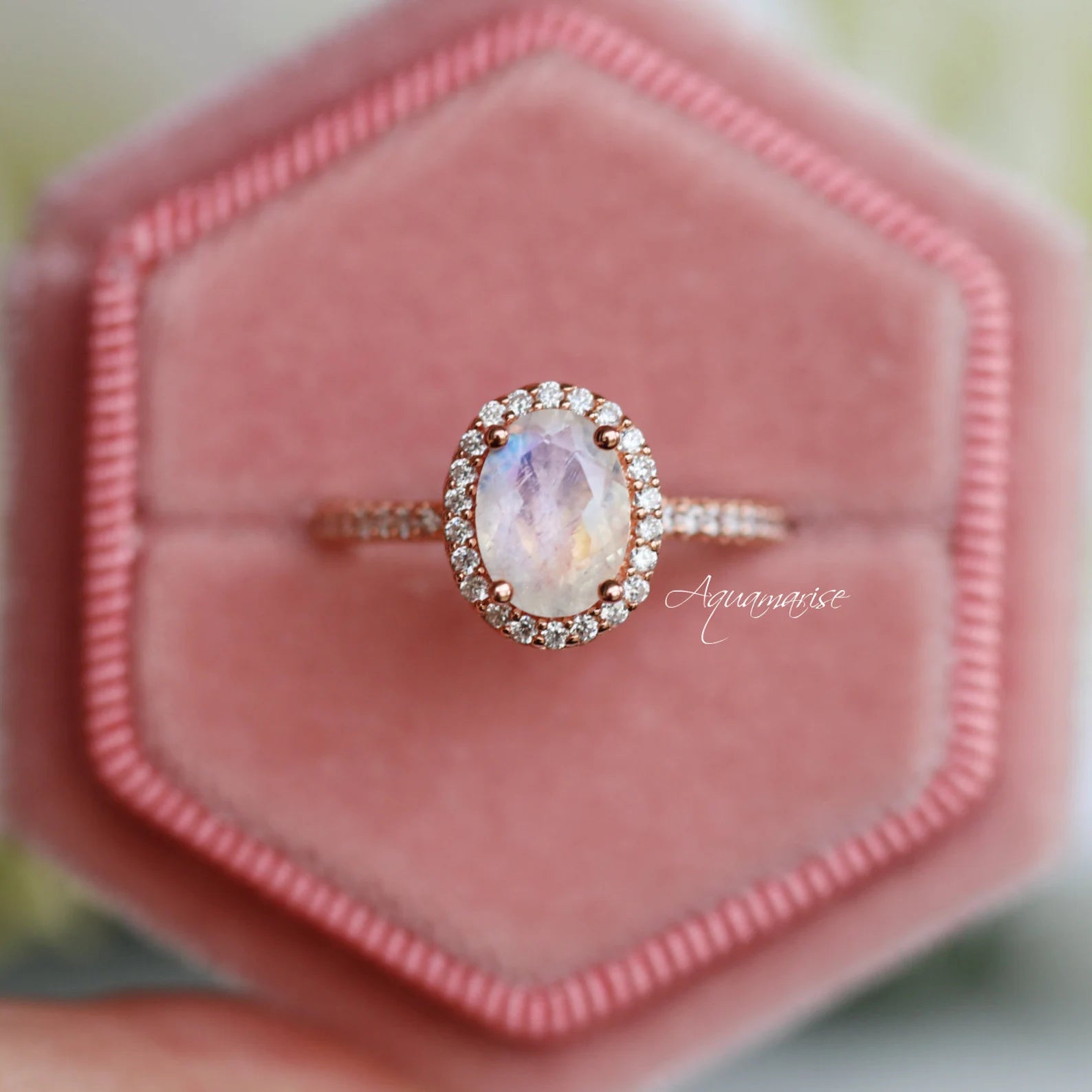 14K Solid Rose Gold Iris Moonstone Engagement Ring - Perfect for Proposals, Weddings & Anniversary Gifts