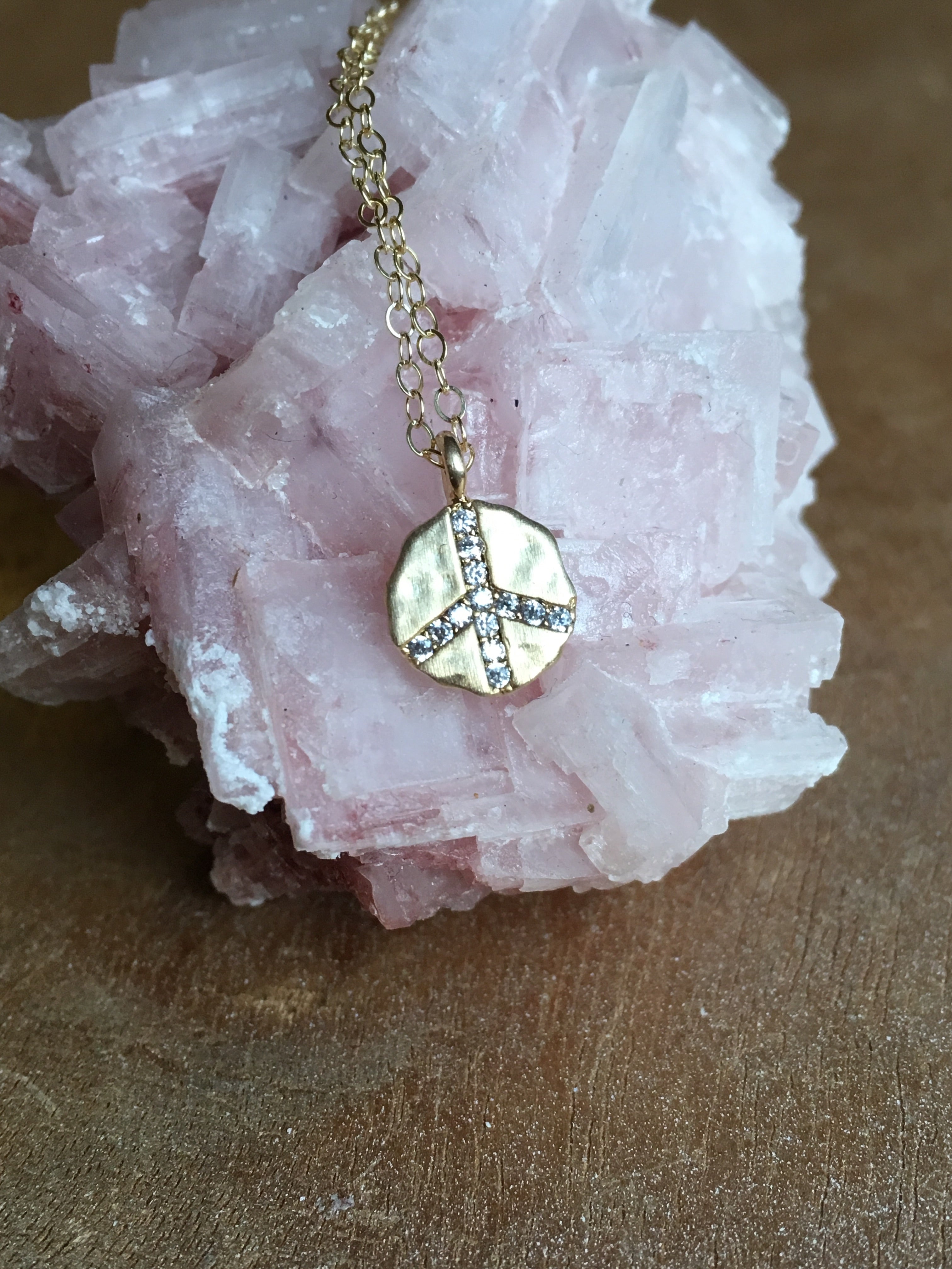 14K Gold Peace Sign Pendant Necklace with Cubic Zirconia - Trendy Hippie Jewelry for Women, Perfect for Music Festivals & Boho Style Outfits