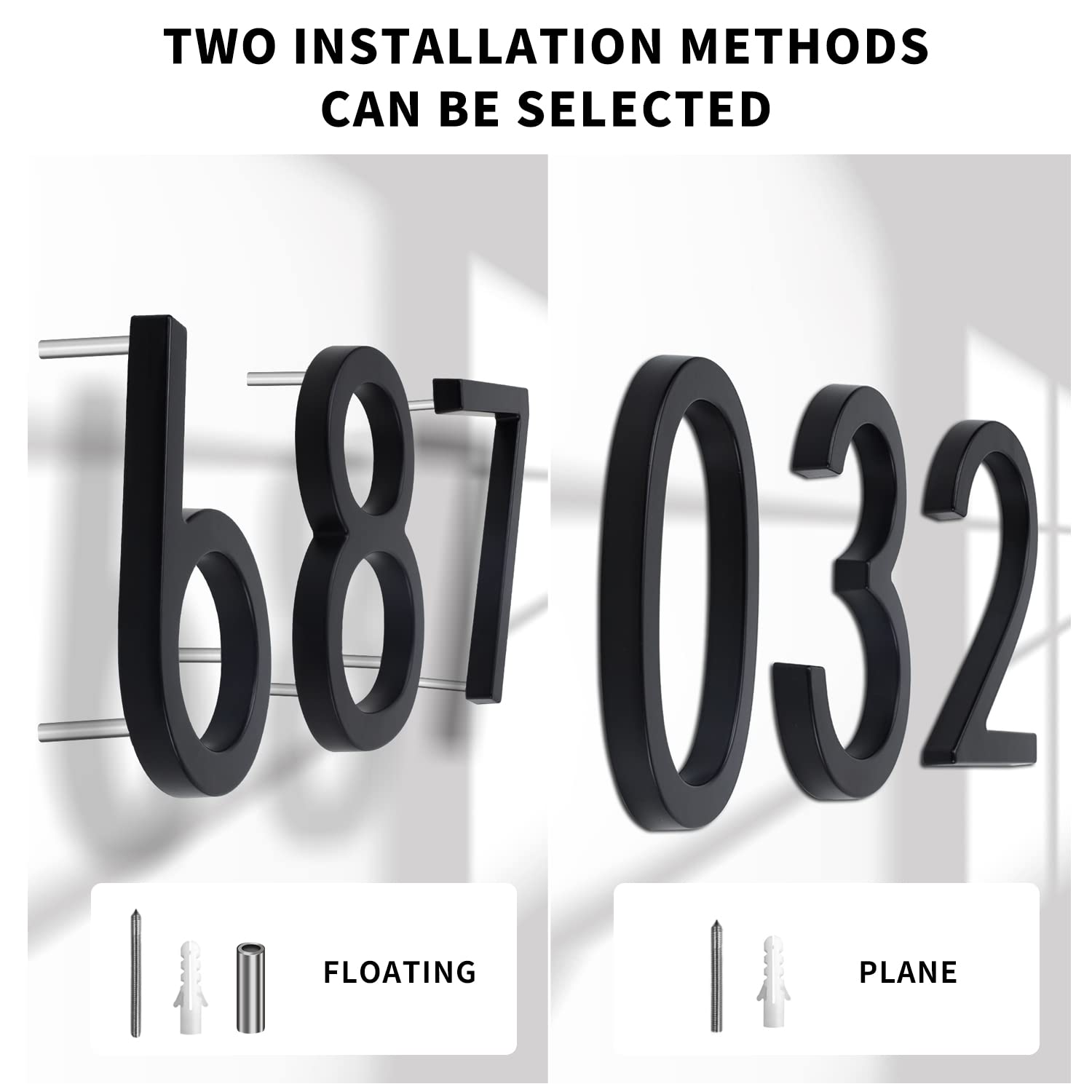 6 Inch Modern Floating House Numbers - Deamos Zinc Alloy Address Plaque with Matte Black Finish (Number 2) | Weatherproof for Outdoor Home, Mailbox & Apartment Signage