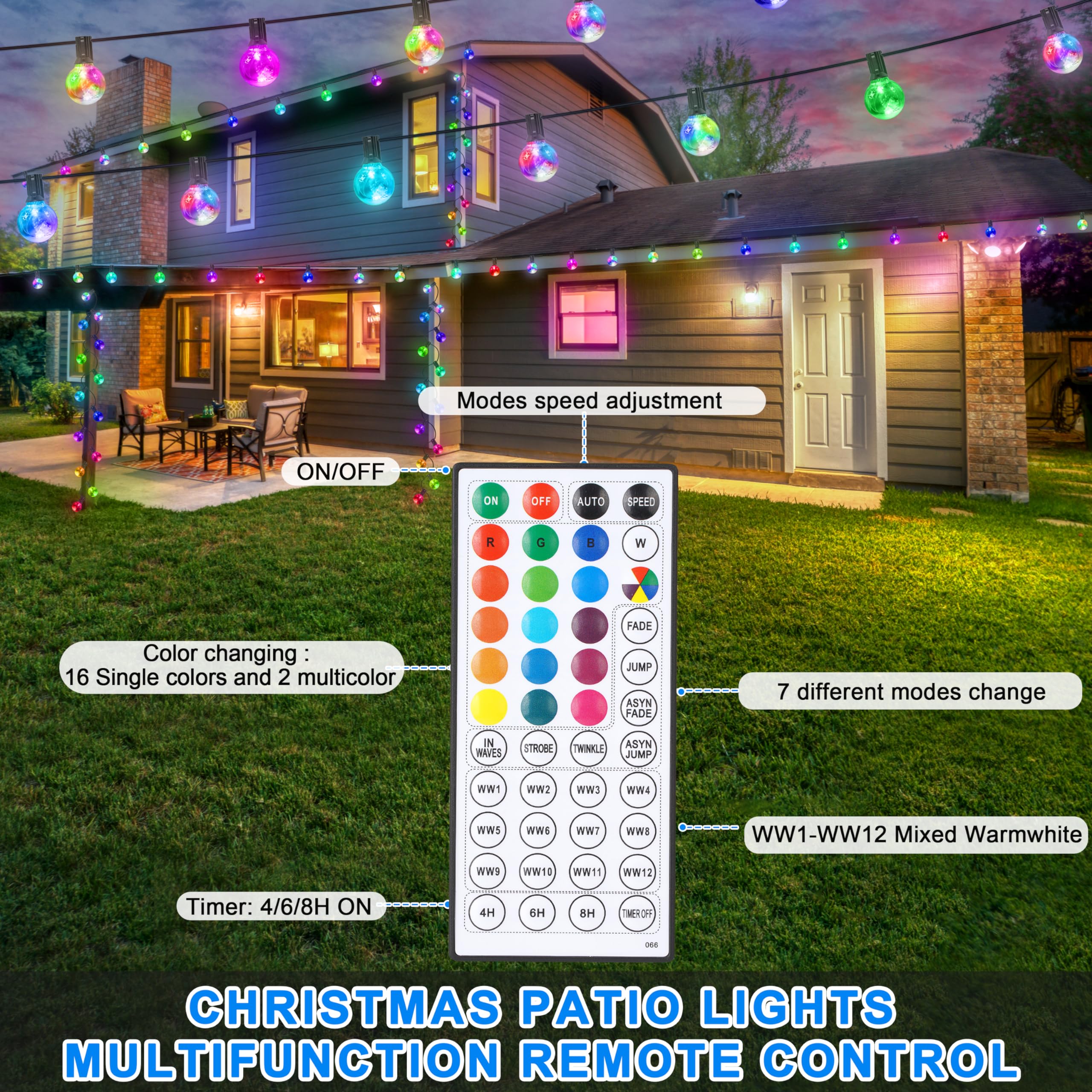 OMIKA 33Ft LED Outdoor String Lights - Waterproof G40 Patio Lights with 30+2 Bulbs (Warm White & RGB), Connectable Hanging Lights with Remote & Timer - Perfect for Garden, Porch, Yard, Party, Wedding Decorations