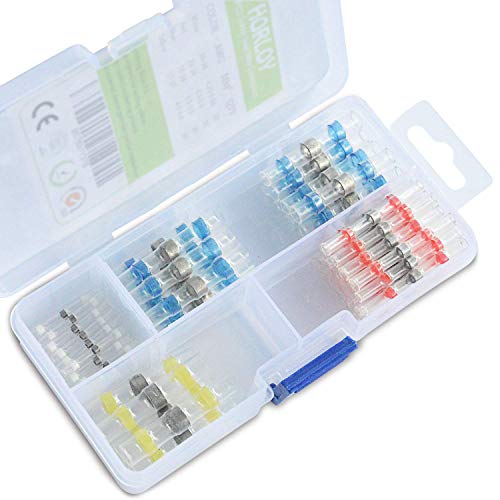 65 PCS Horloy Solder Seal Wire Connectors - Heat Shrink Butt Connectors for Marine & Automotive - Waterproof Insulated Electrical Wire Terminals with Storage Case - Perfect for Boat Wiring, Car Electrical Repairs and DIY Projects