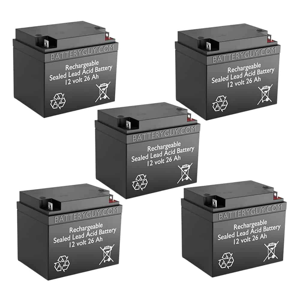 TR24-12 Replacement 12V 26Ah SLA Rechargeable Battery - BatteryGuy Equivalent (5-Pack) - Perfect for UPS Backup, Emergency Lights & Security Systems