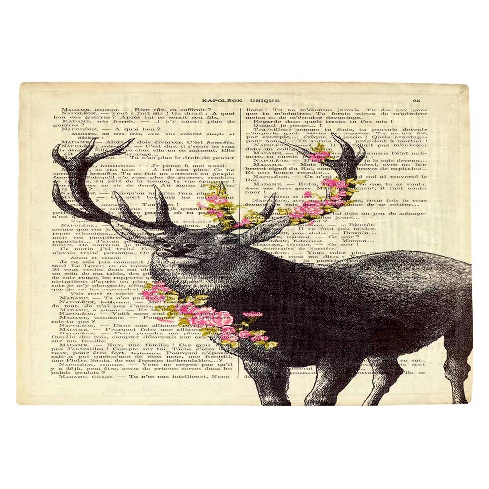 Premium USA-Made DiaNoche Kitchen Place Mats by Madame Memento - Deer Blossom Design - Waterproof & Heat-Resistant Dining Table Mats for Everyday Use & Special Occasions