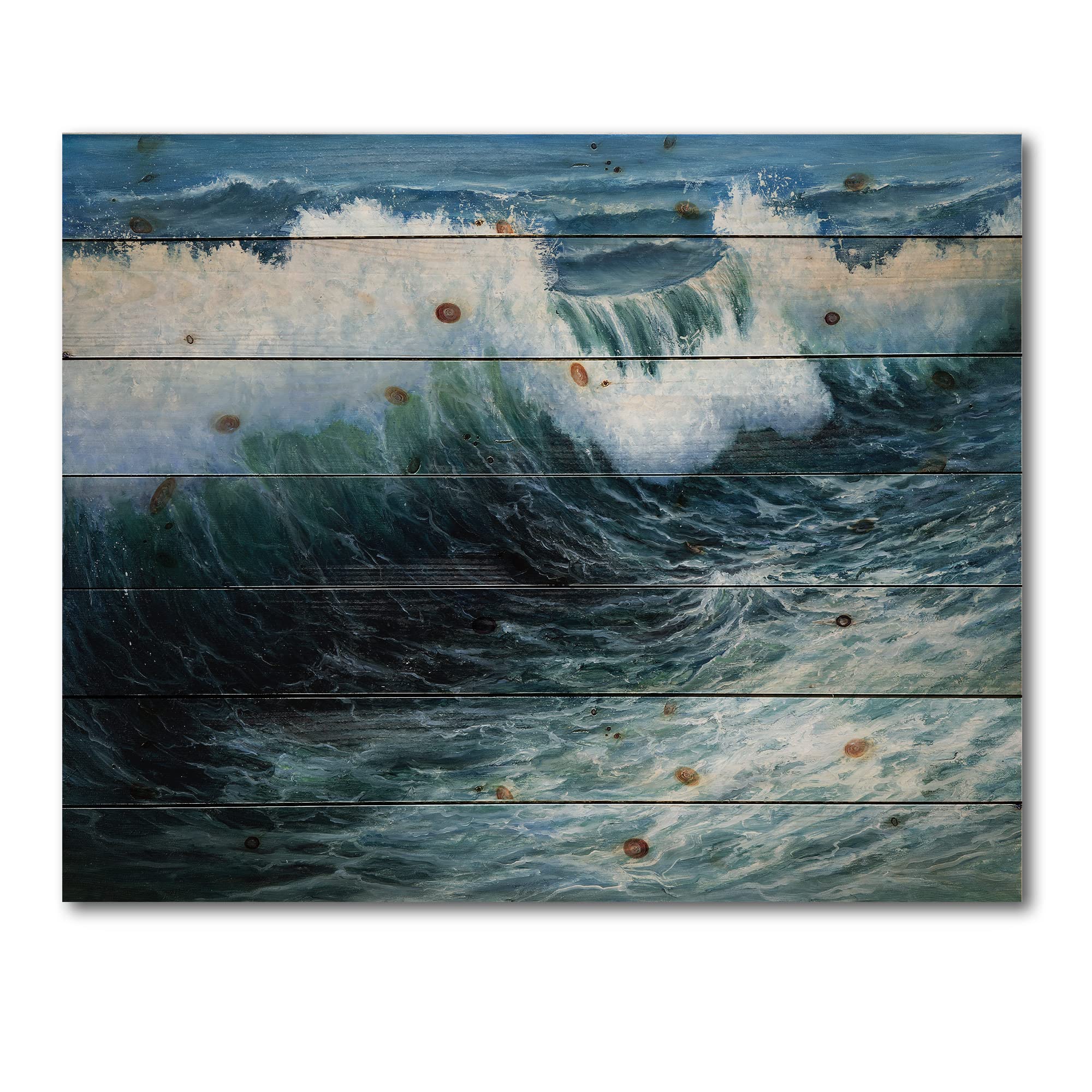 DesignQ Storm Waves In The Ocean Nautical Wood Wall Art - Blue Coastal Decor, Large Beach Wood Wall Panels Printed on Natural Pine - Perfect for Living Room, Bedroom & Beach House Decor