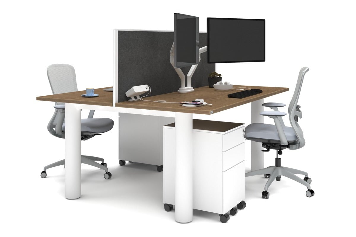 Quadro Cylinder Leg 2 Person Office Workstation Desk - 1600L x 700W - Modern Shared Workspace Solution for Collaborative Teams & Coworking Spaces