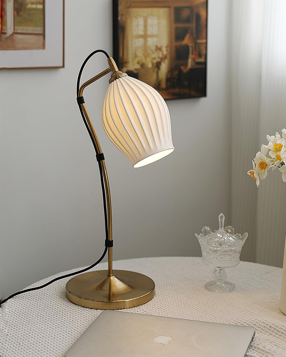 Ceramic Ribbed Table Lamp - Modern Home Decor for Living Room, Bedroom & Office - Stylish Lighting for Cozy Ambience