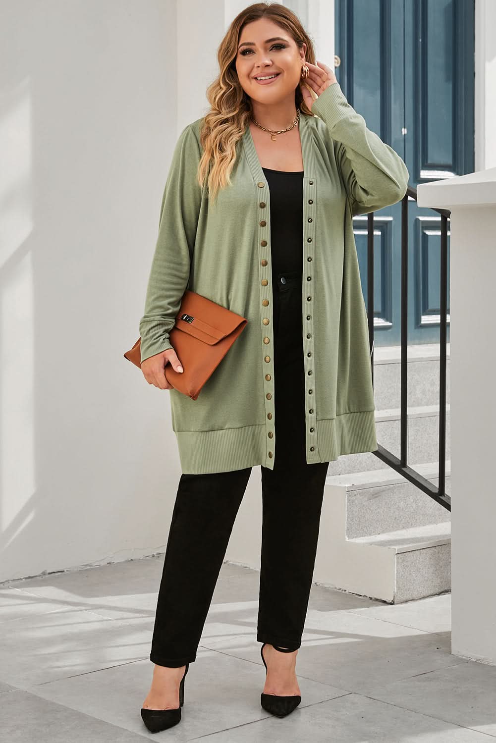 Stylish Green Plus Size Cardigan for Women - Cozy Oversized Knit Sweater for Casual Outfits & Layering in Fall & Winter