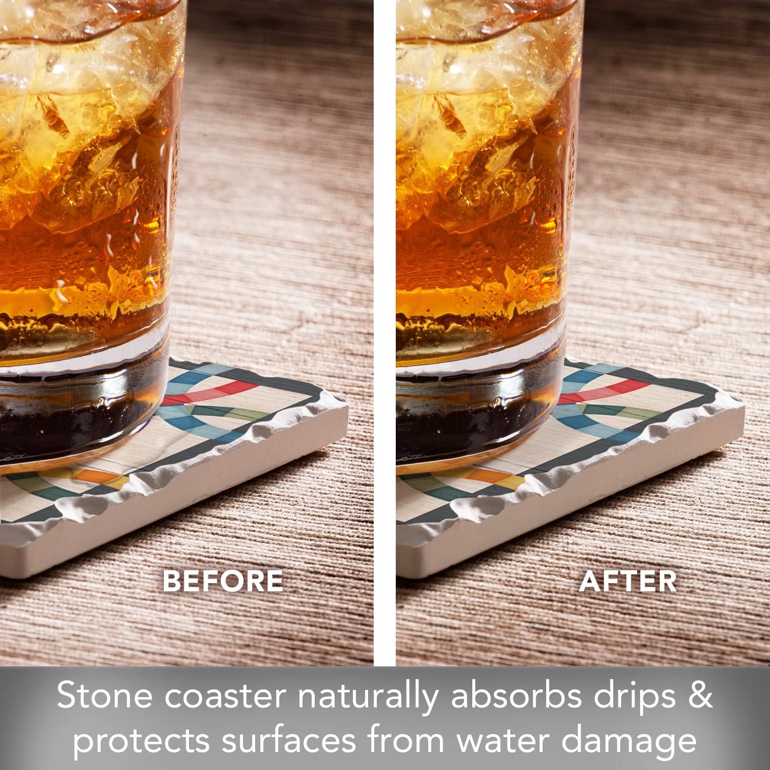 Thirstystone Quilt Design Double Wedding Ring Tumbled Stone Coaster Set - 4
