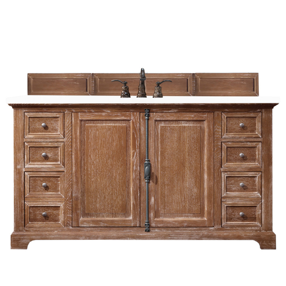 Providence 60 Inch Single Bathroom Vanity Set with Driftwood Cabinet & 3CM White Zeus Quartz Countertop - Perfect for Modern Master Bathrooms & Powder Rooms