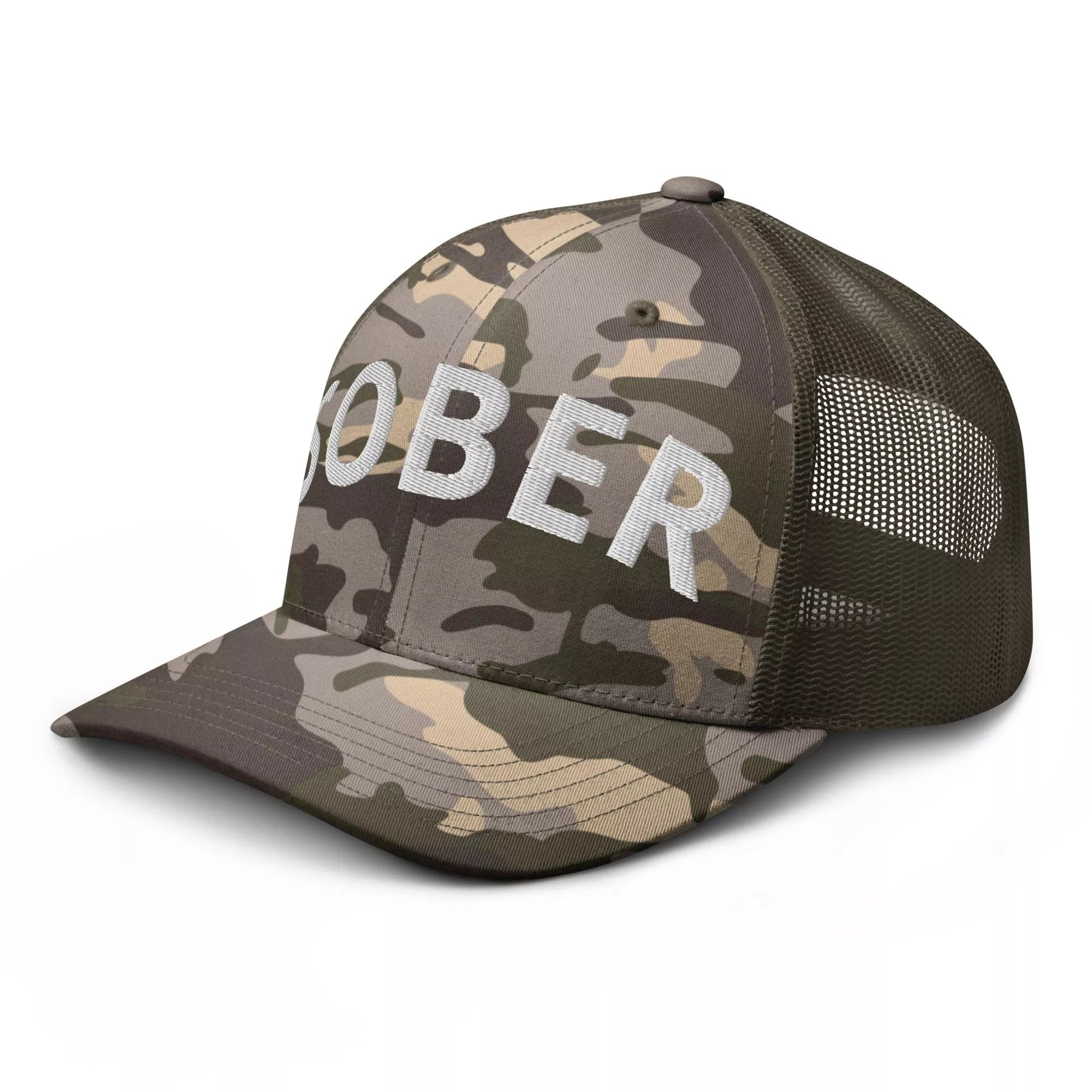 Sober Camouflage Trucker Hat for Men & Women - Adjustable Snapback Cap for Outdoor, Hiking, and Casual Wear