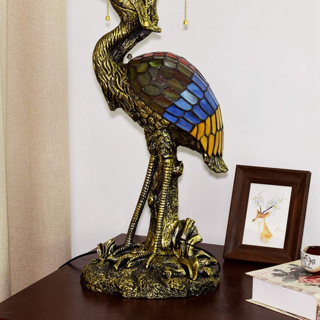 Tiffany Style Red Dragonfly Table Lamp - 20 Inch Crystal Beads Stained Glass Desk Lamp with Bird & Crane Design for Living Room, Bedroom, Office | Perfect for Home Decor, Reading Light & Nightstand Lighting