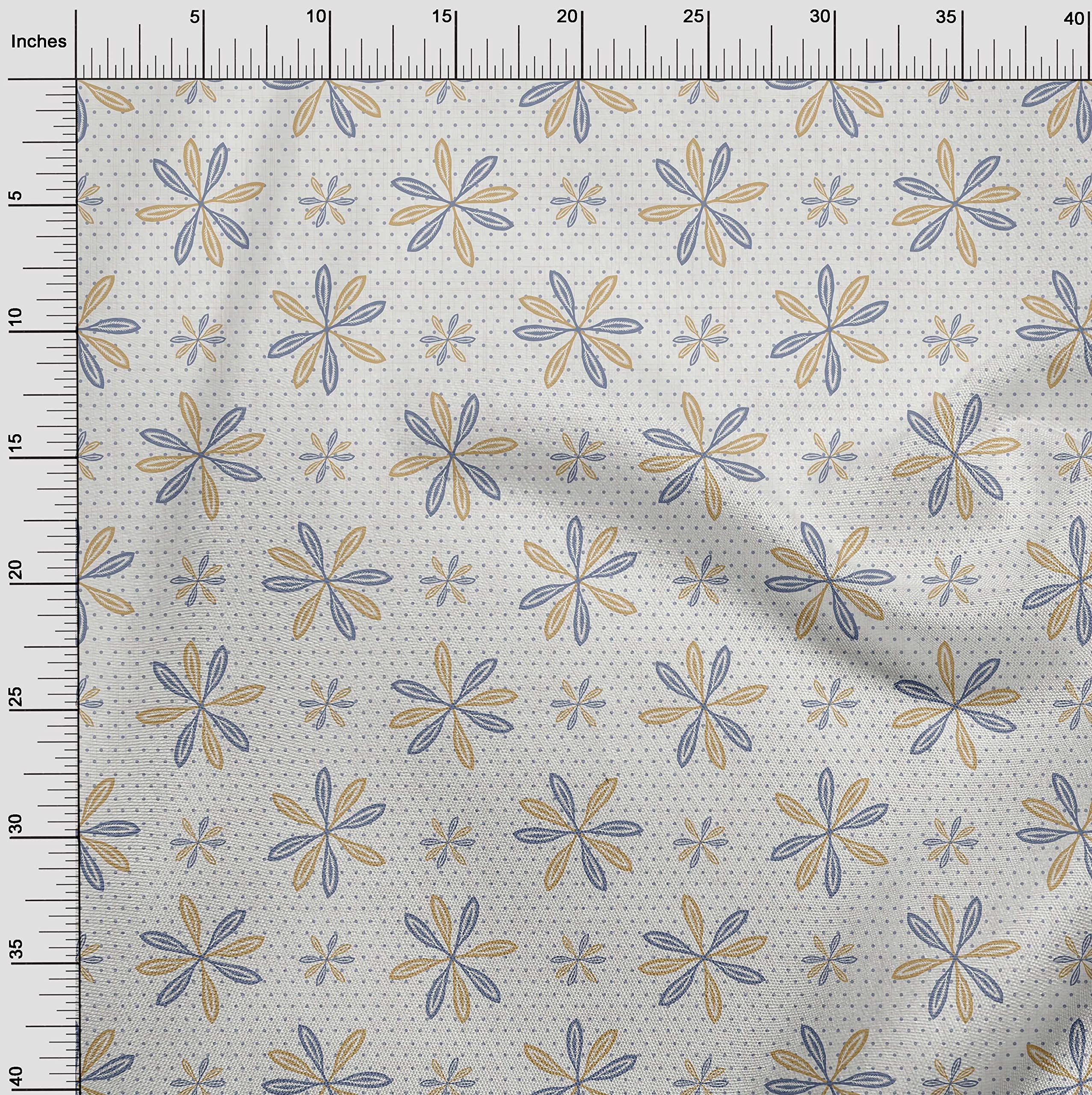 oneOone Rayon Medium Blue Asian Block Print Fabric - 56 Inch Wide by The Yard for DIY Clothing & Sewing Projects | Perfect for Dresses, Skirts, and Home Decor