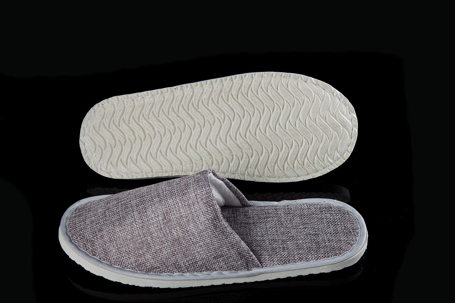 4 Pairs of Linen Spa Slippers for Men & Women - Soft Waffle Design Non-Disposable House Slippers, Universal Size (Gray) - Perfect for Home, Hotel, Salon & Relaxation