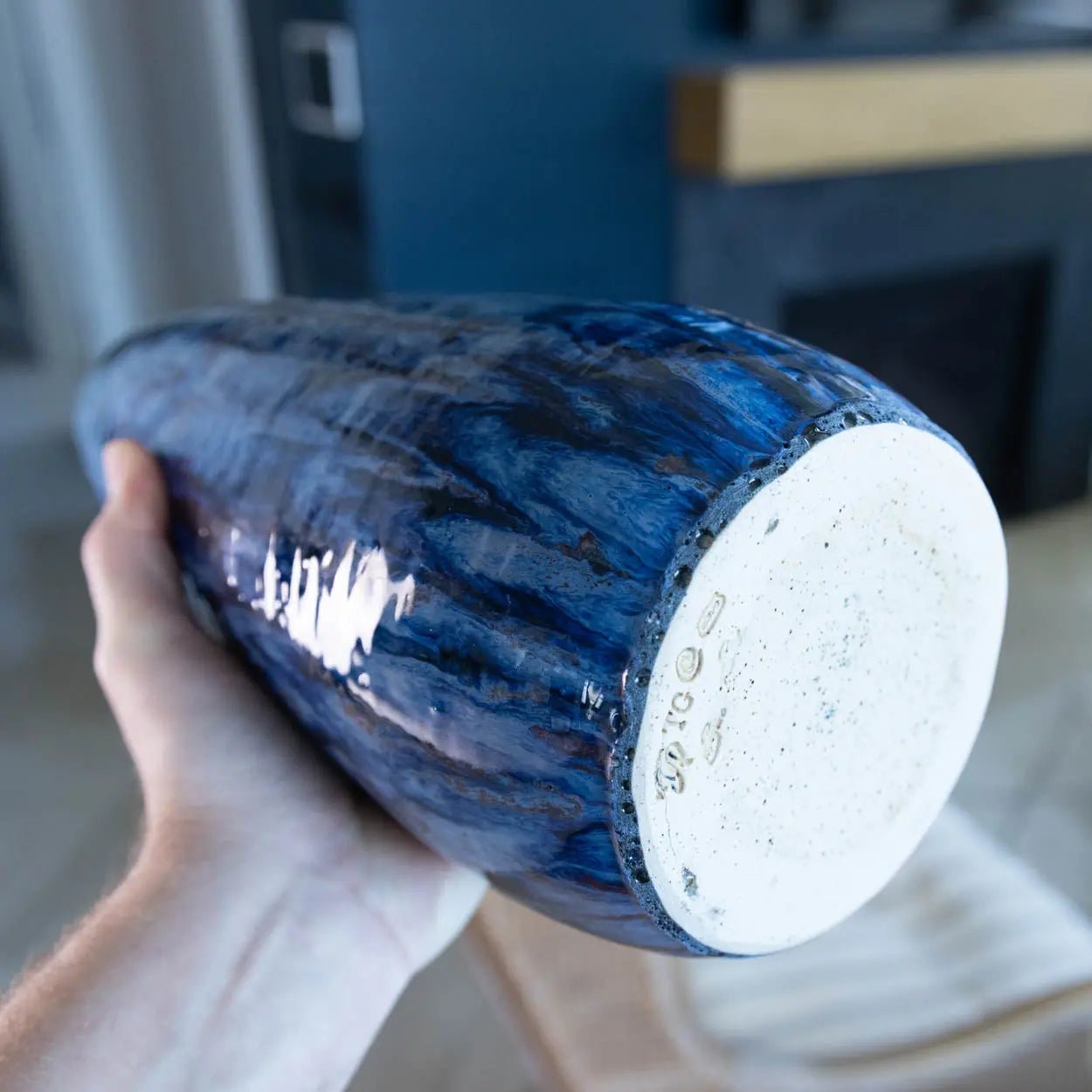 XL Stoneware Obsidian and Blues Alchemy Decorative Vase - Color Spectrum Series (Imperfect Seconds) - Handcrafted Ceramic Vase for Home Decor, Wedding Centerpiece, Boho Living Room Accent