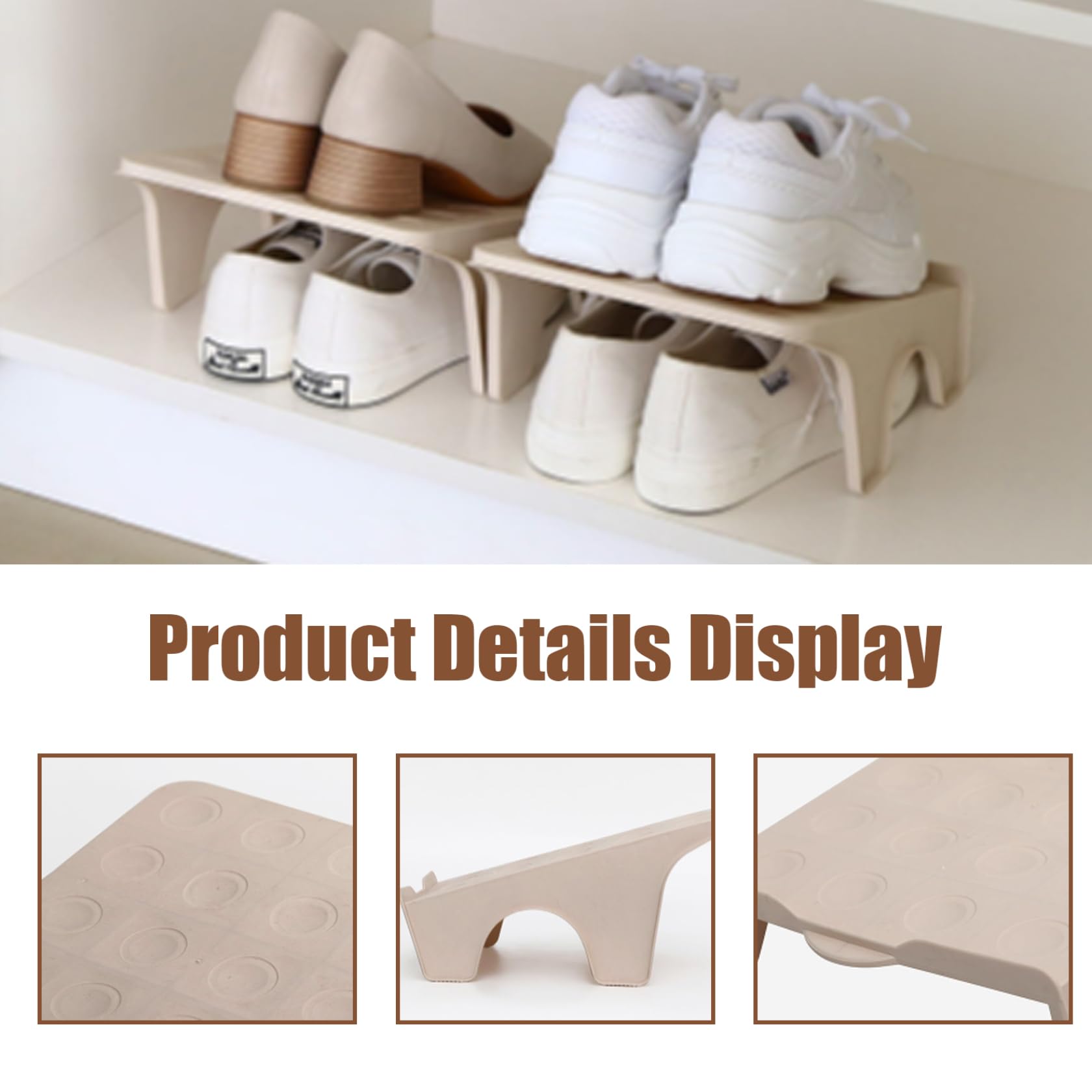 4-Pack Non-Slip Double Layer Shoe Stacker Organizer - Space Saving Plastic Shoe Rack for 8 Pairs of Shoes (Sandals, Heels, Flats, Sneakers) - Perfect for Closet, Bedroom & Entryway Organization