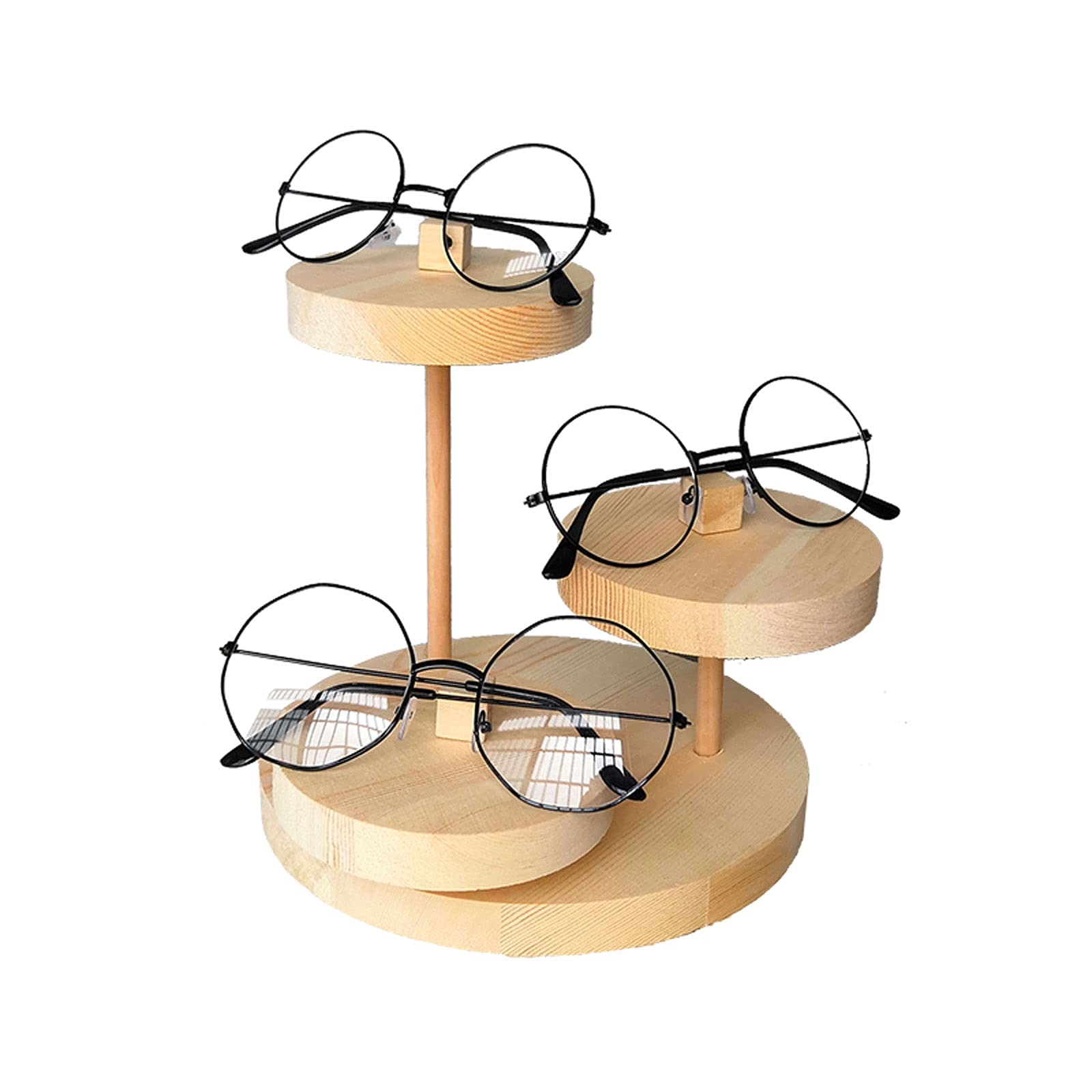 CHENXIANGTA8 3-Tier Solid Wood Eyeglass Display Stand - Handmade Round Spectacle Organizer for Office Desk & Home Decor | Perfect for Optical Stores, Retail Displays & Gift Shops
