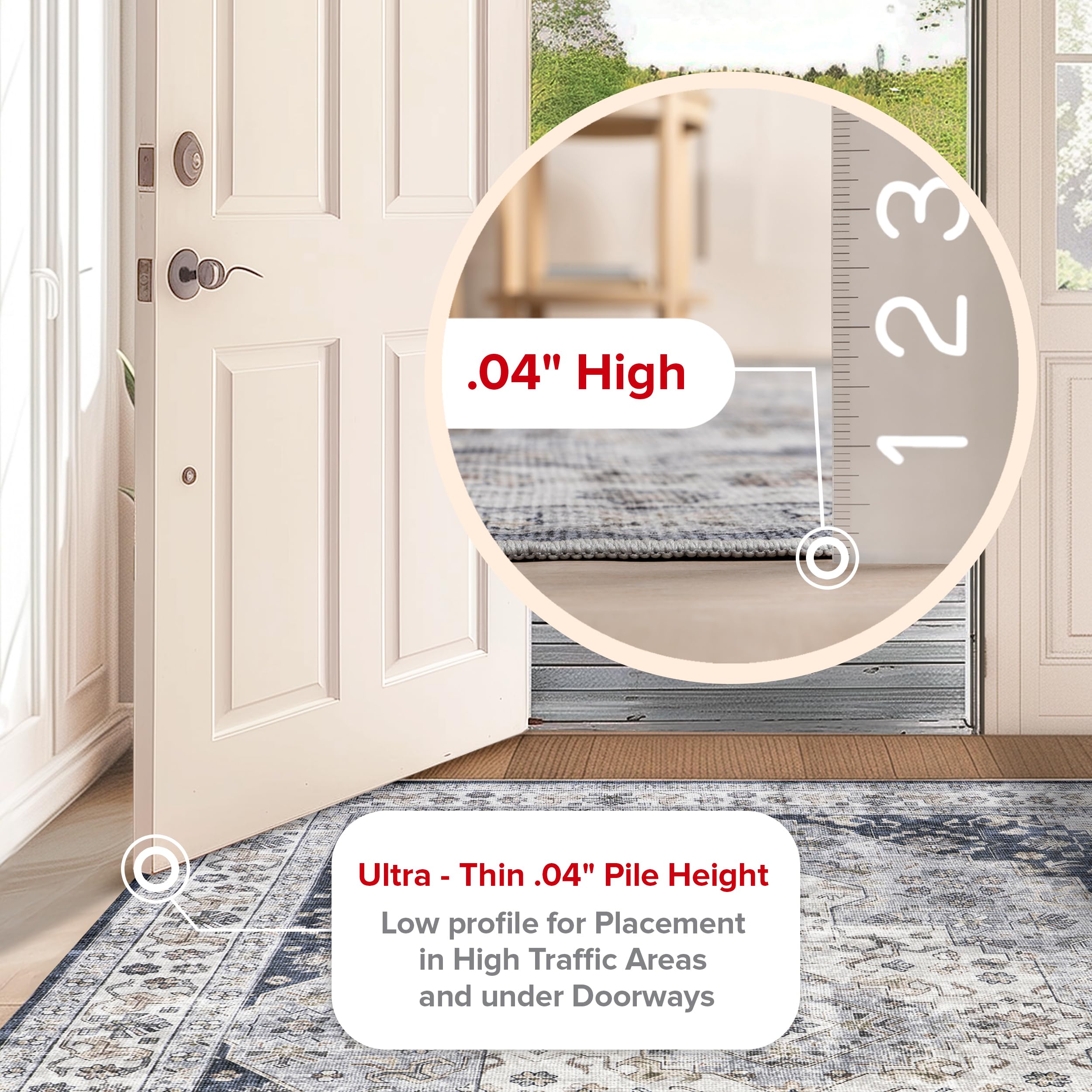 nuLOOM 5' x 8' Splashguard Machine Washable Area Rug - Waterproof, Non-Slip Backing, Stain Resistant for Living Room, Bedroom, Kitchen & Dining Room | Casey Blue Grey | Perfect for High Traffic Areas & Pet-Friendly Homes