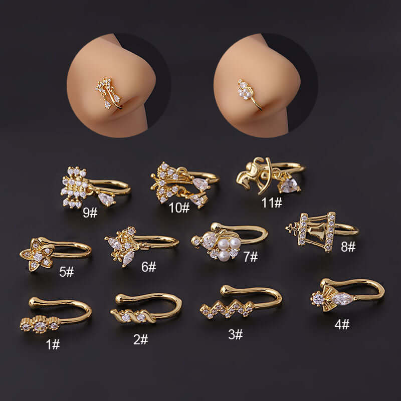 18K Gold Plated Fake Nose Ring & Nose Cuff - Elegant Pearl Nose Jewelry for Women | Perfect for Parties, Weddings & Special Occasions | HSPJ696