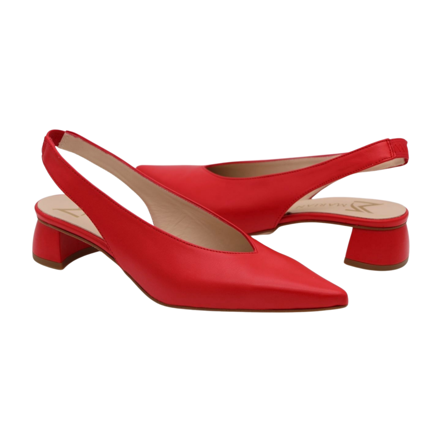 MARIAN Women's Red Leather Slingback Heels - Comfortable Mid Block Heel Pumps for Work, Party & Special Occasions