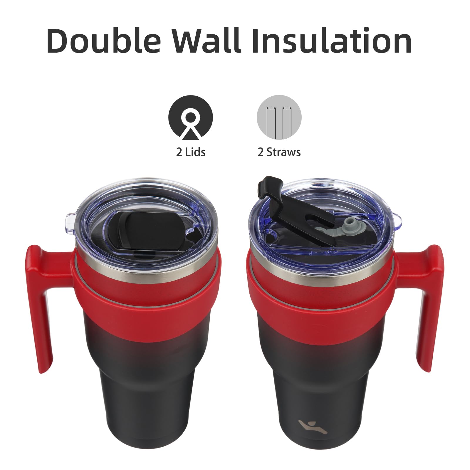 40 oz Insulated Stainless Steel Tumbler with Handle - Vacuum Sealed Travel Mug with 2 Lids & 2 Straws, Reusable Water Bottle for Hot & Cold Drinks - Perfect for Office, Gym, Hiking & Outdoor Activities - Mystic Moon Design