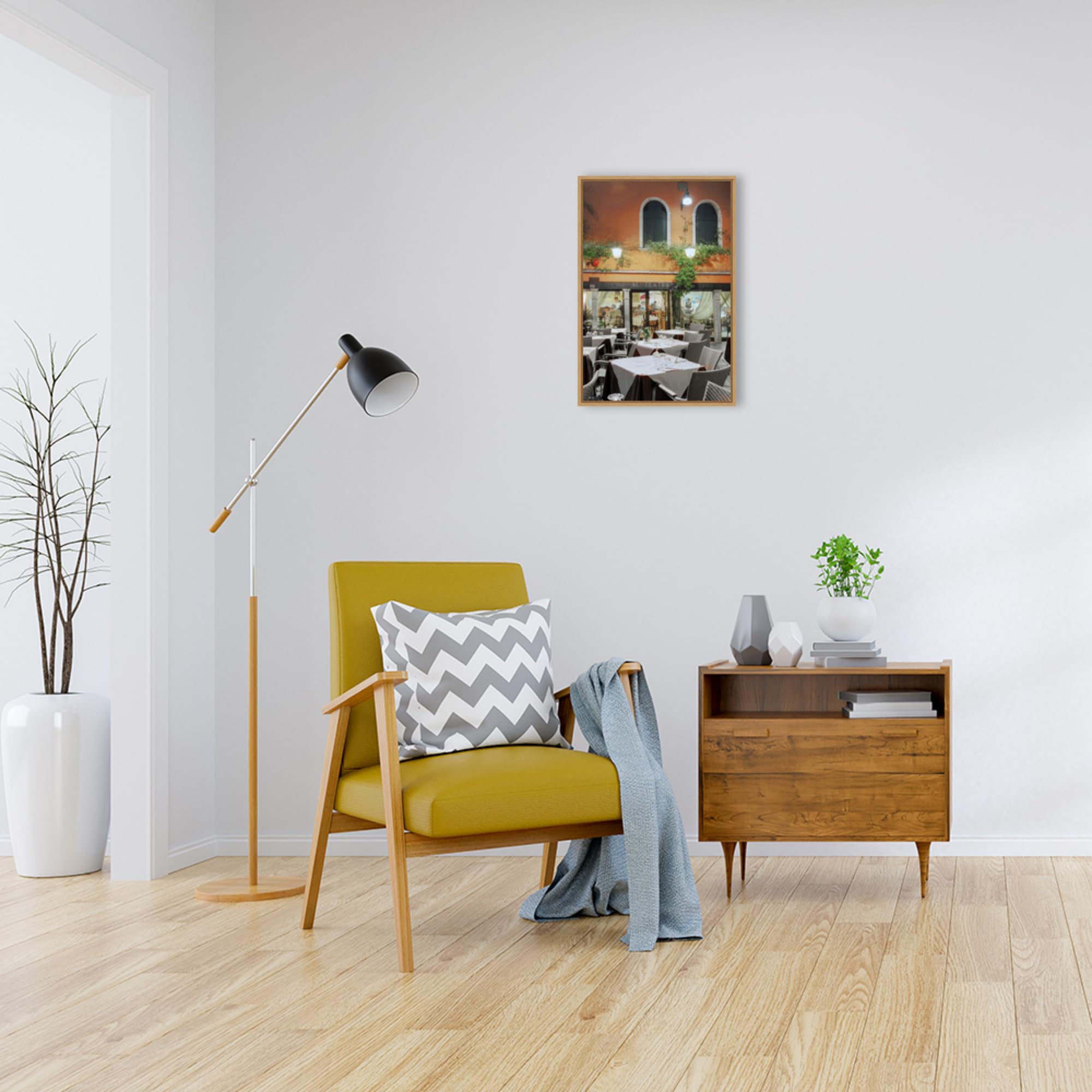Amanti Art Framed Canvas Wall Art 23x16 - 'Al Teatro Cafe-Venezia' by Alan Blaustein, Modern Architecture Artwork for Living Room & Bedroom Decor | Premium Framed Canvas Painting for Home & Office Wall Decor