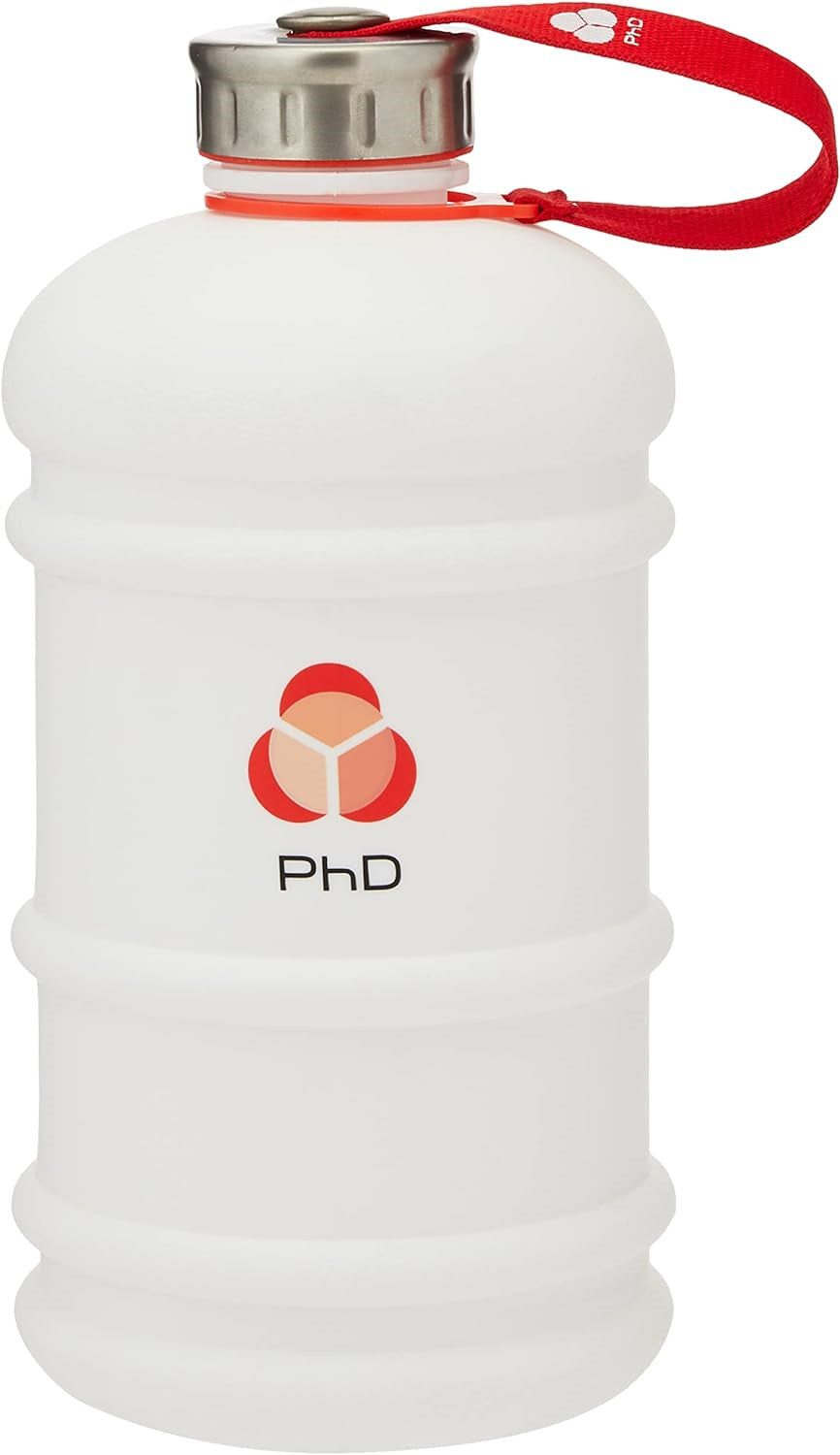PhD Nutrition 2.2L Large Water Bottle with Straw - BPA Free, Leak Proof Sports Jug for Gym, Workout & Outdoor Activities - Matte White Hydration Container for Fitness Enthusiasts
