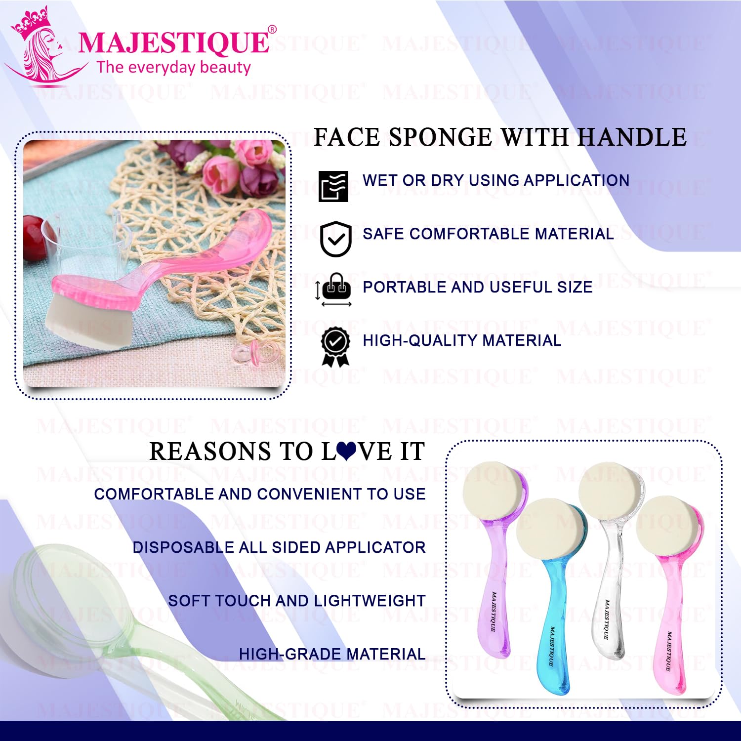 Majestique Anti-Allergic Face Sponge with Handle | Premium Exfoliating & Cleansing PU Sponge for Women | Hydrophilic Facial Scrubber for Sensitive Skin | Perfect for Daily Skincare & Makeup Removal (Pack of 1)