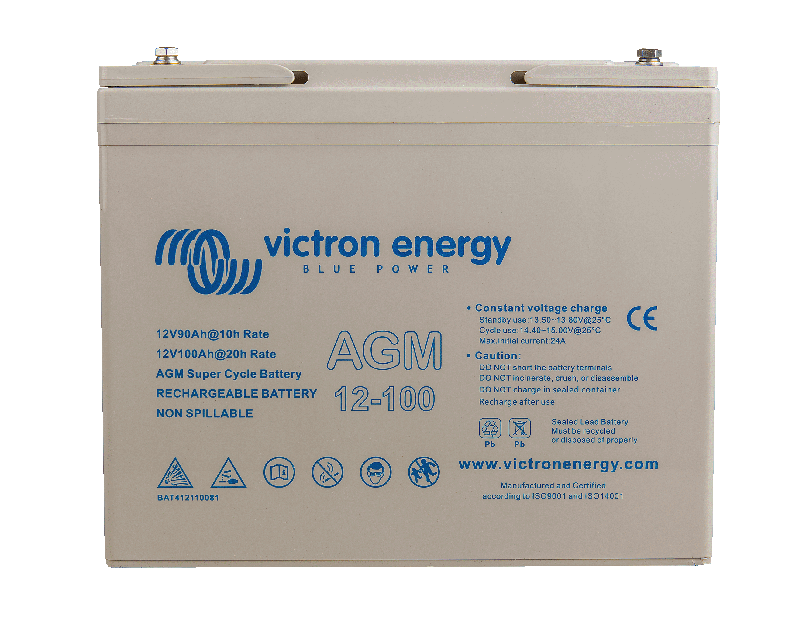 Victron Energy 12V 100Ah Deep Cycle AGM Battery with M6 Terminals - Reliable Power for RVs, Boats, Solar Systems & Off-Grid Applications