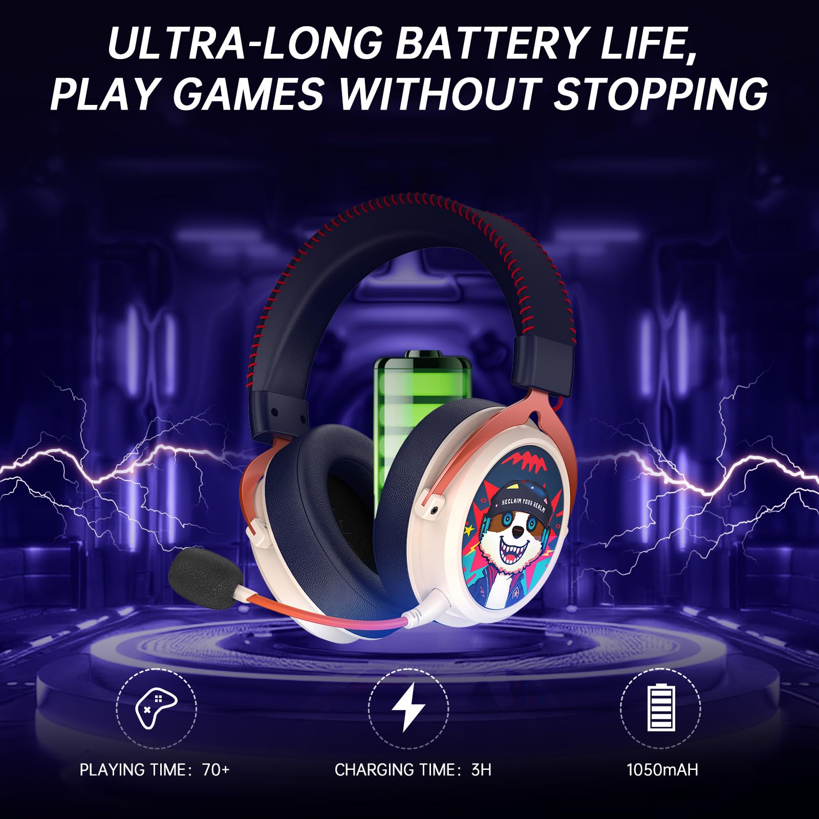 Wireless Gaming Headset with 7.1 Surround Sound - Bluetooth 5.4 & 2.4GHz USB Connectivity - 6mm Noise Canceling Mic - Compatible with PC, PS5, PS4, Mac & Nintendo Switch (White) - Perfect for Online Gaming, Streaming & Virtual Meetings
