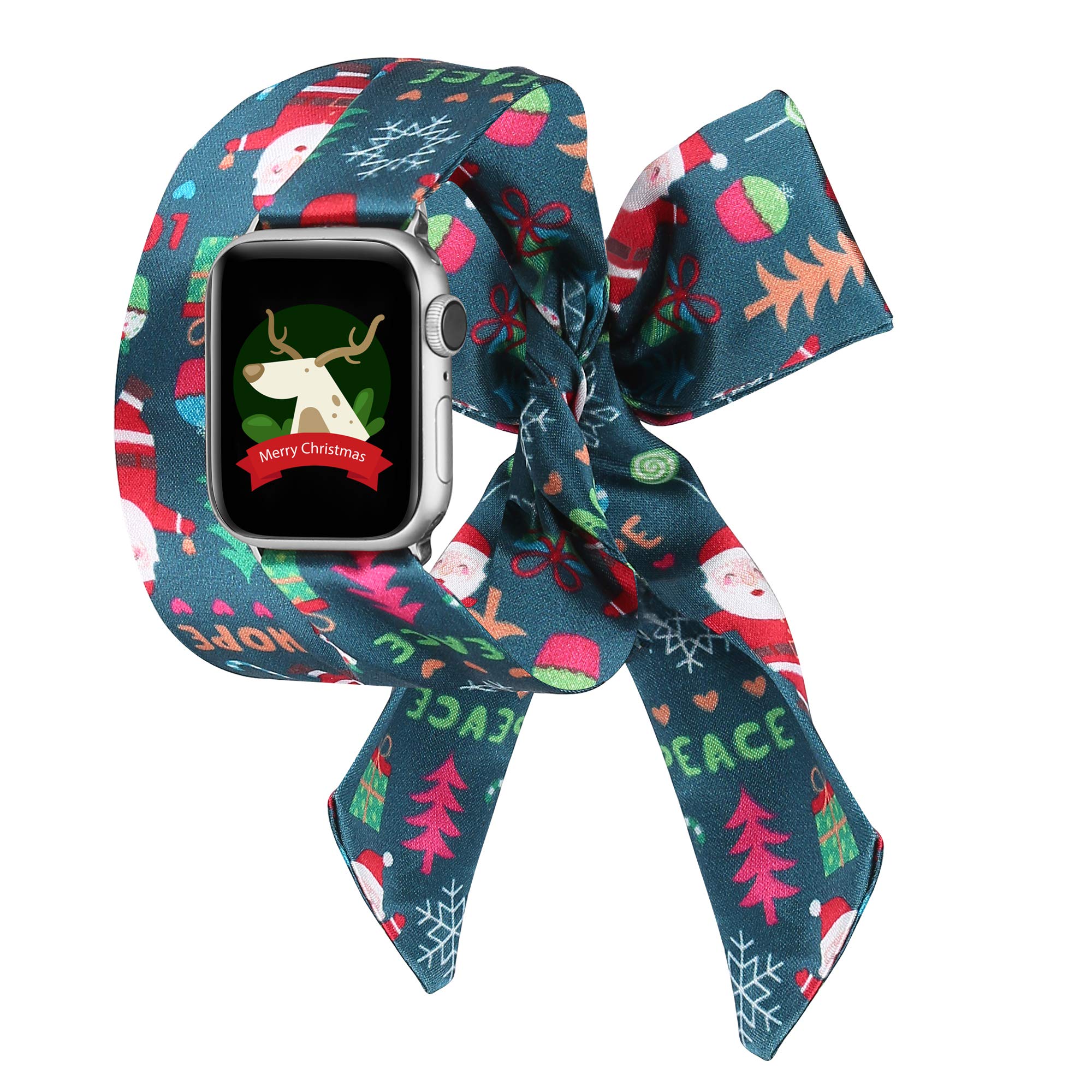 Fashionable Scarf Strap Compatible with Apple Watch 42mm 44mm - Replacement Band for Women & Girls - Fits Apple Watch SE, Series 6/5/4/3/2/1 - Christmas Santa Design - Perfect for Holiday Gifts, Winter Fashion & Everyday Wear