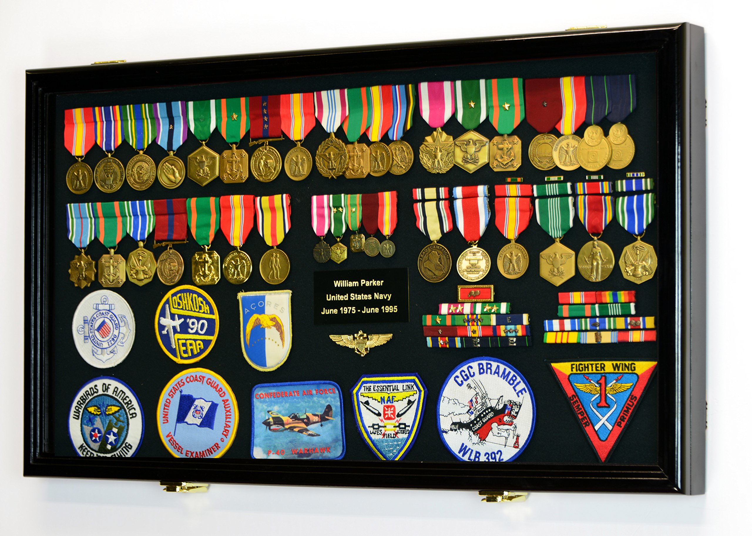 Military Display Case Cabinet for Medals, Pins, Patches, Insignia & Ribbons - Large Flag Shadow Box for Army, Navy, Air Force Decor & Collectibles - Perfect for Home, Office or Military Museum Display