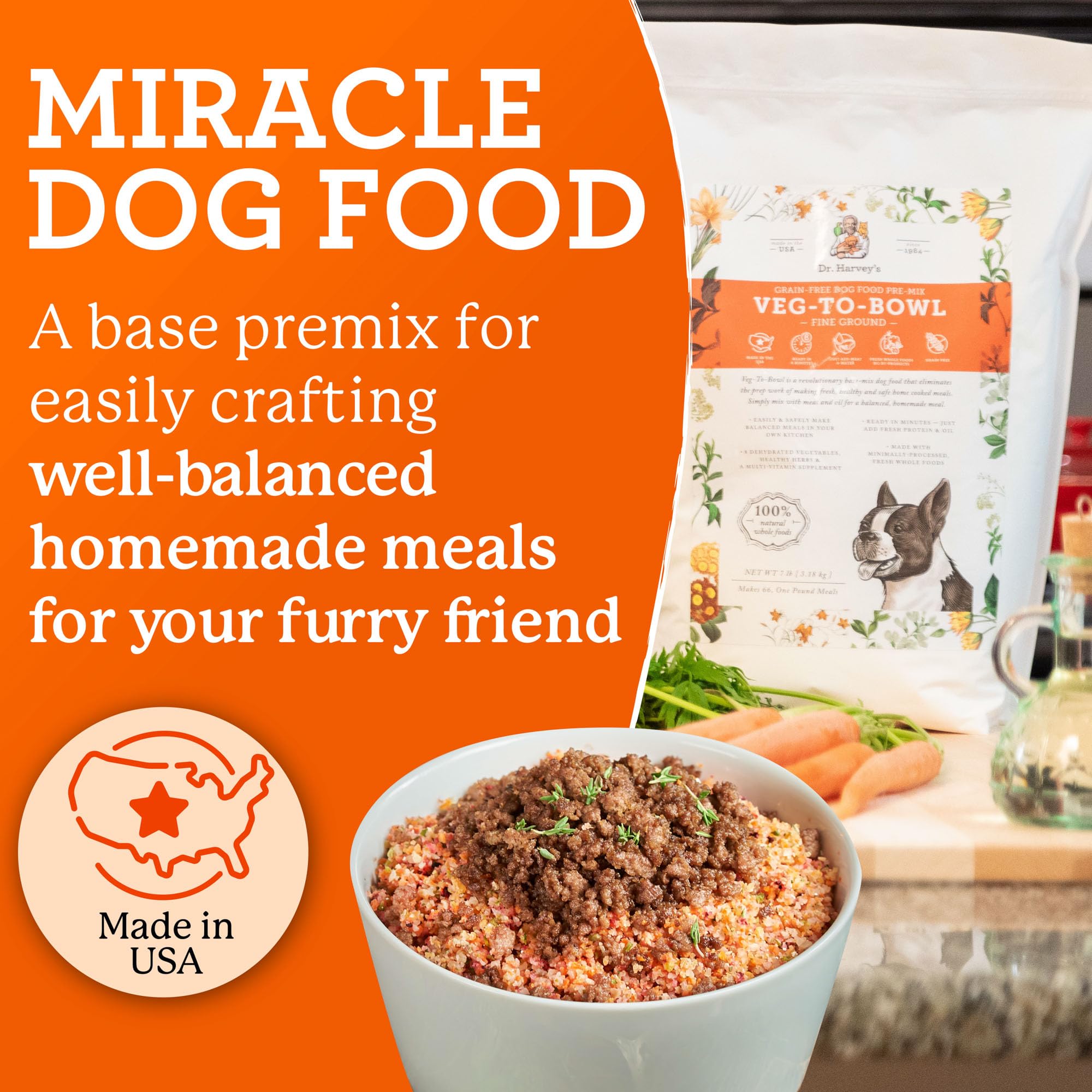 Dr. Harvey's Veg-to-Bowl Fine Ground Dog Food - Human Grade Dehydrated Grain Free Holistic Mix for Small & Medium Dogs (3lb) | Healthy Meal Topper for Picky Eaters & Digestive Support