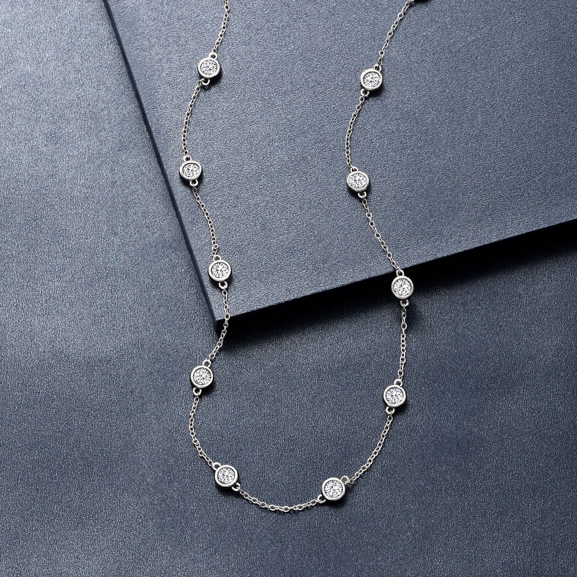 Ross-Simons 14kt Gold Bezel-Set Diamond Station Necklace for Women - Elegant Layering Necklace for Everyday Wear, Date Night & Special Occasions