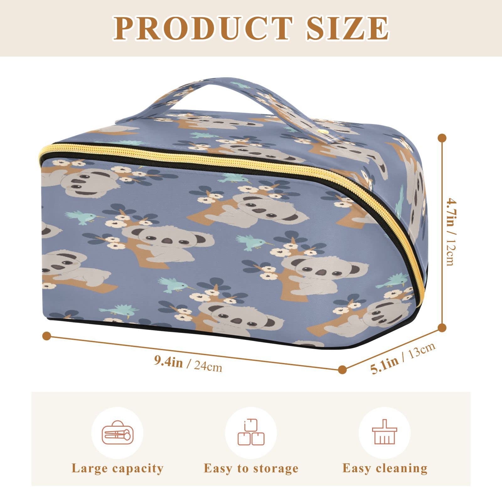 Cute Koala Floral Cosmetic Bag for Women - Large Capacity Travel Makeup Organizer with Handle, Portable Toiletry Storage Pouch for Girls & Ladies | Perfect for Travel, Gym, Beach & Daily Use