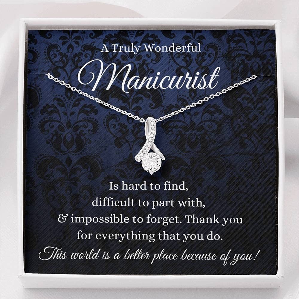 Handmade Personalized Message Card Jewelry Necklace - Elegant Petit Ribbon Pendant for Nail Technicians & Artists (White & Gold) | Perfect Christmas Gift for Manicurists, Nail Artists & Creative Professionals