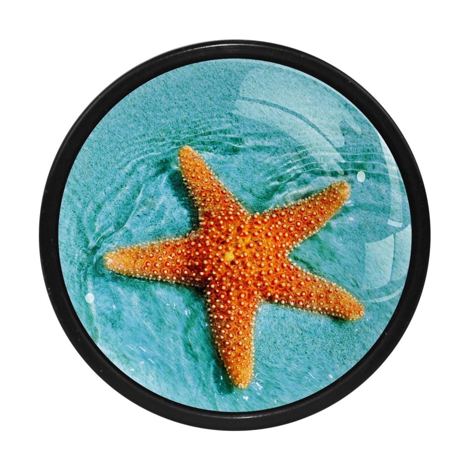 4 Pack 1.3 Inch Round Starfish Cabinet Knobs - Decorative Drawer Pulls for Kitchen Cabinets, Dressers & Furniture Hardware (Beach Theme Home Decor) - Perfect for Coastal Style Kitchens, Bathrooms & Nursery Furniture