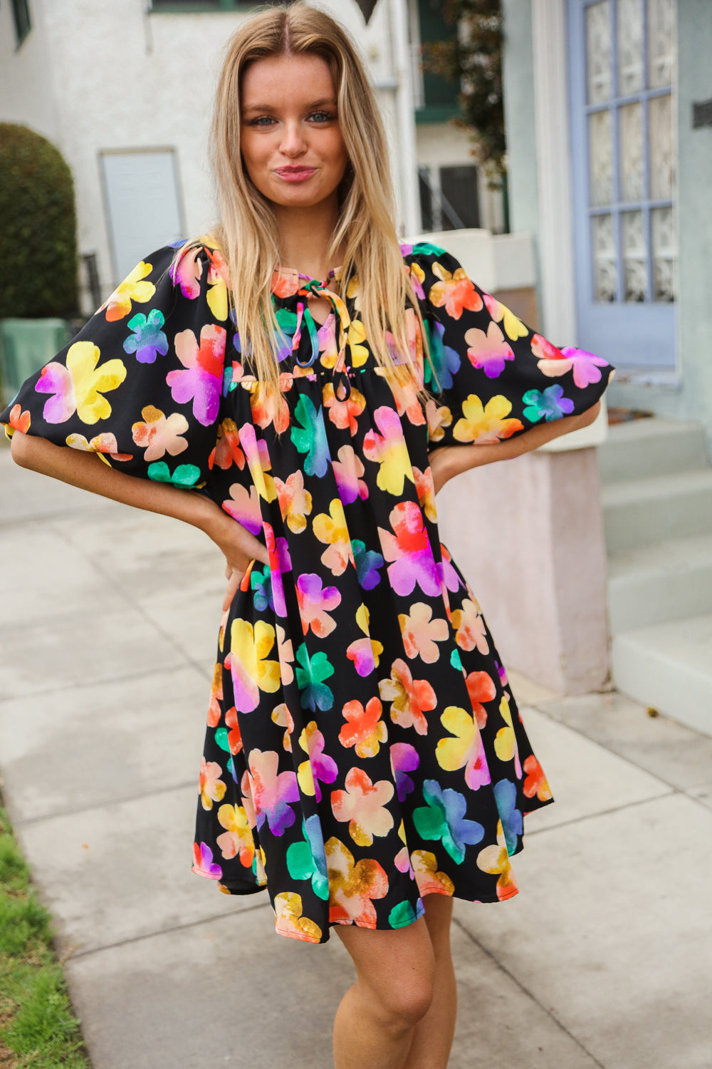 Adorable Floral Babydoll Dress with Ribbon Bow Tie and Pockets | Cute Summer Outfit for Women | Perfect for Parties, Dates & Casual Wear