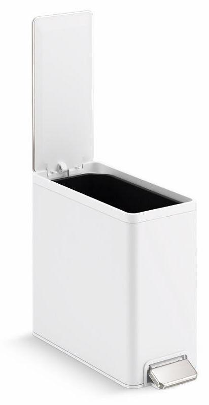 Kohler 2.5 Gallon Slim Step Trash Can - Stainless Steel & White Bathroom Waste Bin | Space-Saving Design for Small Bathrooms, Kitchens & Offices