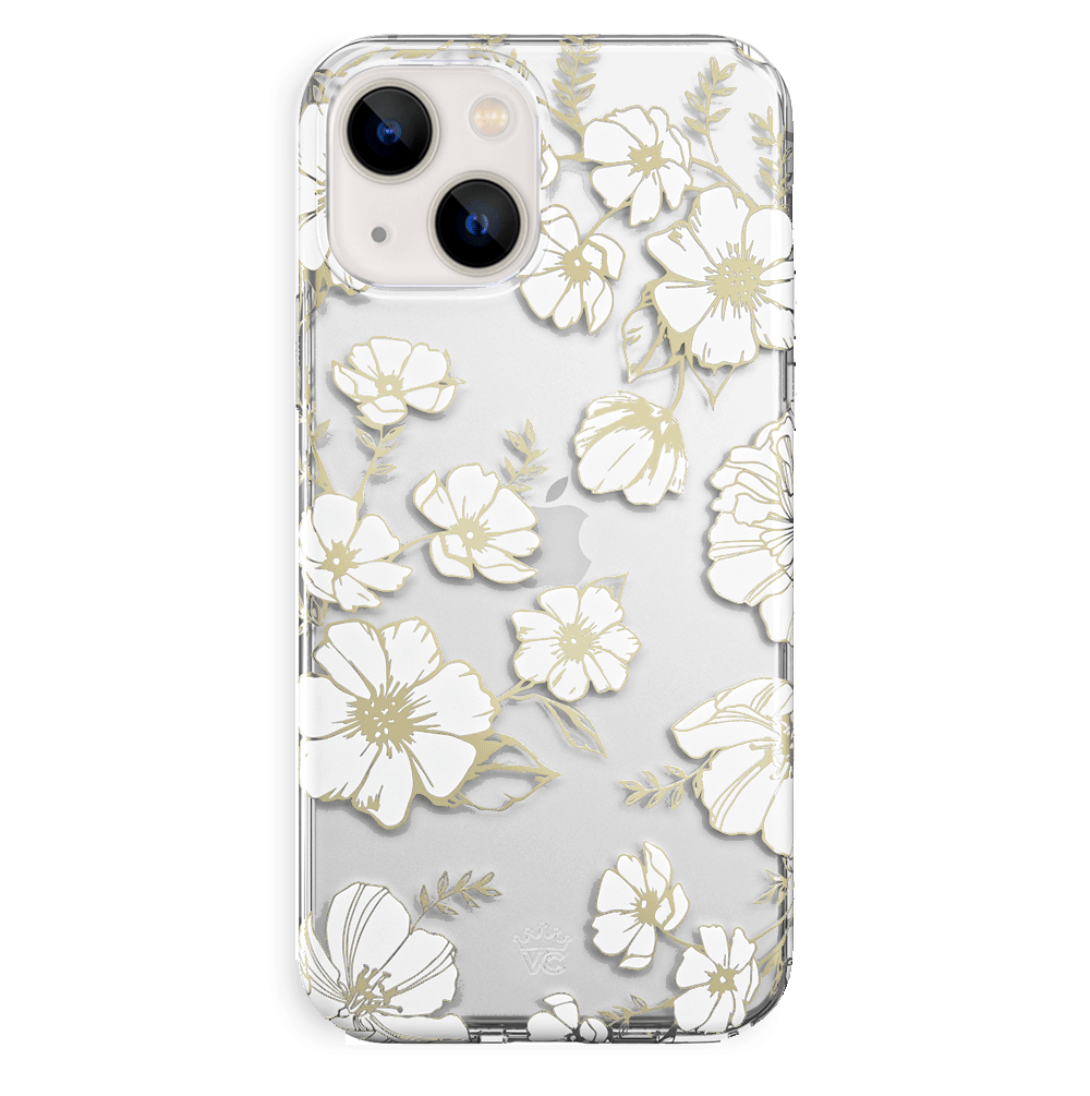 Elegant White & Gold Floral Transparent iPhone Case - Slim Protective Cover for iPhone 12/13/14/15 - Perfect for Everyday Use, Office & Special Occasions