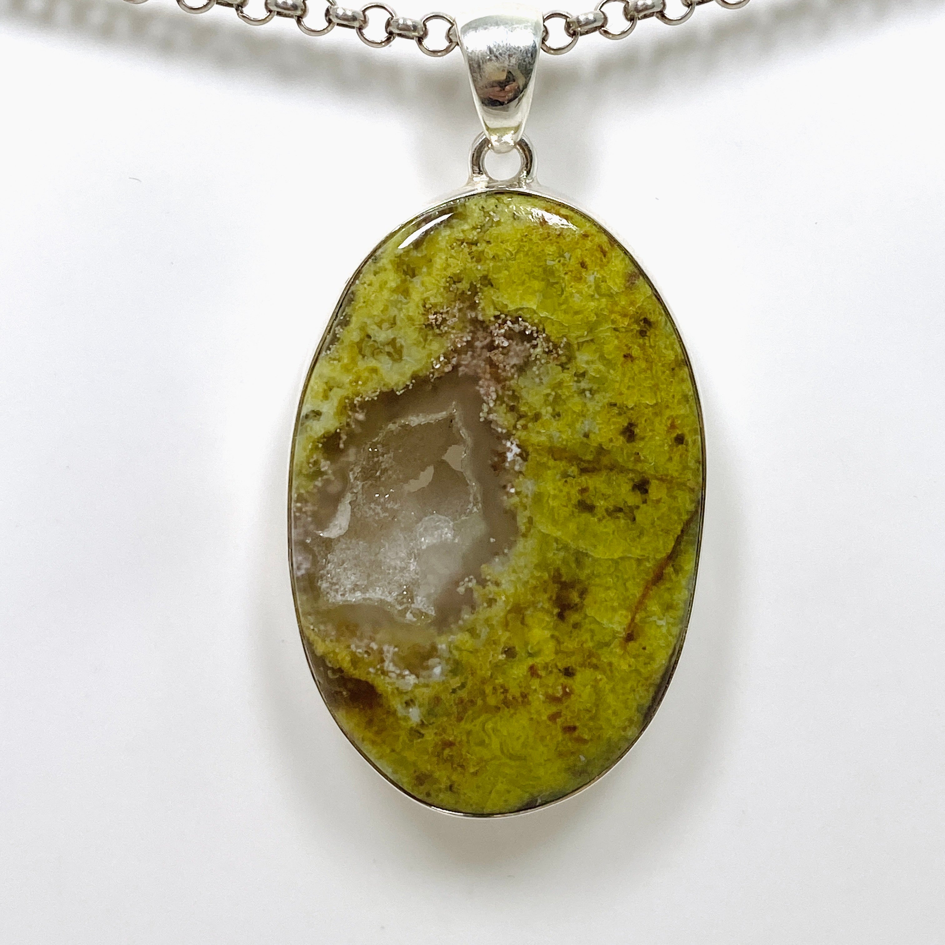 Natural Green Opal (Madagascar) Druzy Oval Cabochon Pendant Necklace KPGJ4656 - Perfect for Boho Jewelry & Spiritual Healing