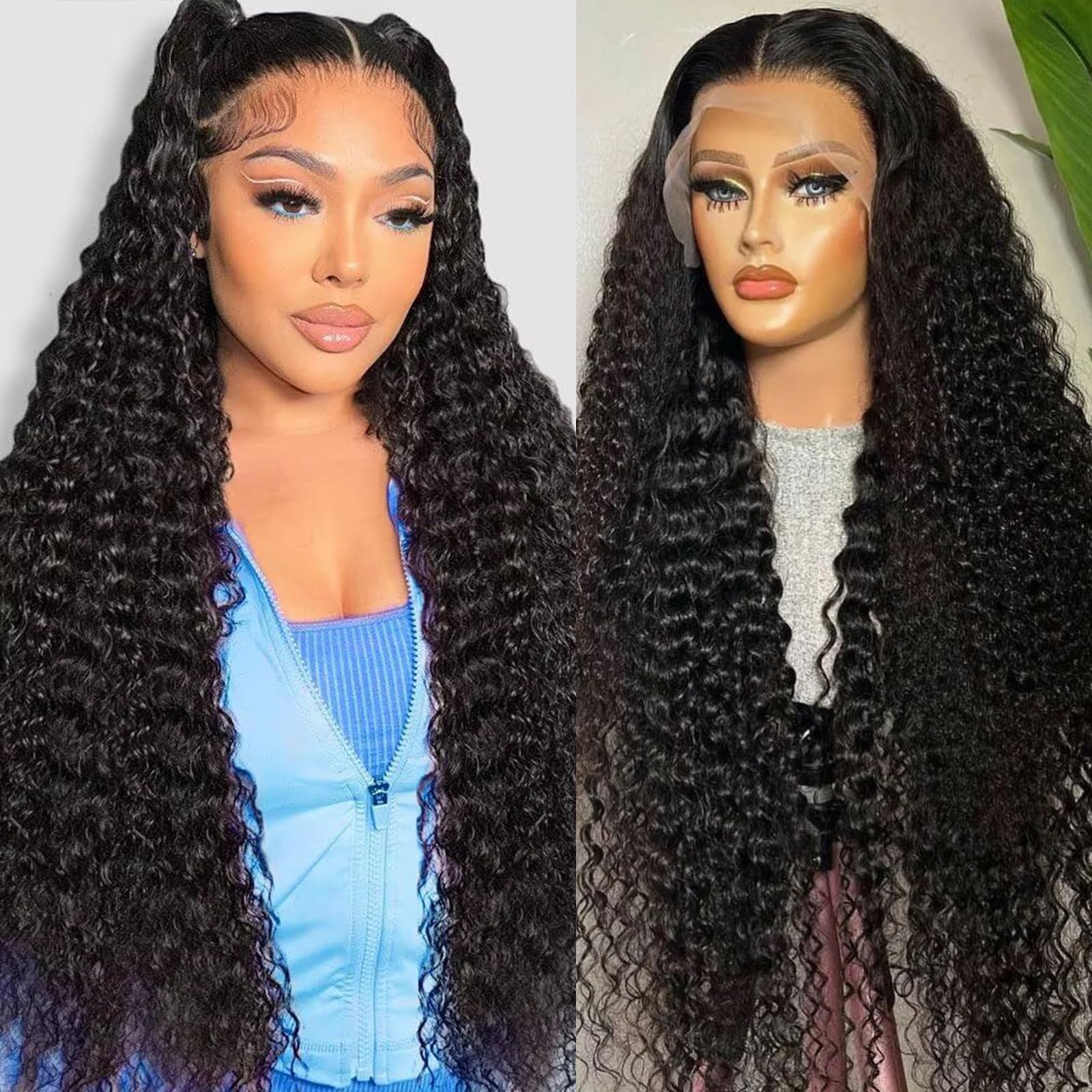 32 Inch Deep Wave Lace Front Wigs Human Hair 13x6 HD Lace Frontal Wigs - 200% Density Pre-Plucked Deep Curly Glueless Wig with Baby Hair (Natural Black) for Women | Perfect for Daily Wear, Cosplay, and Special Occasions