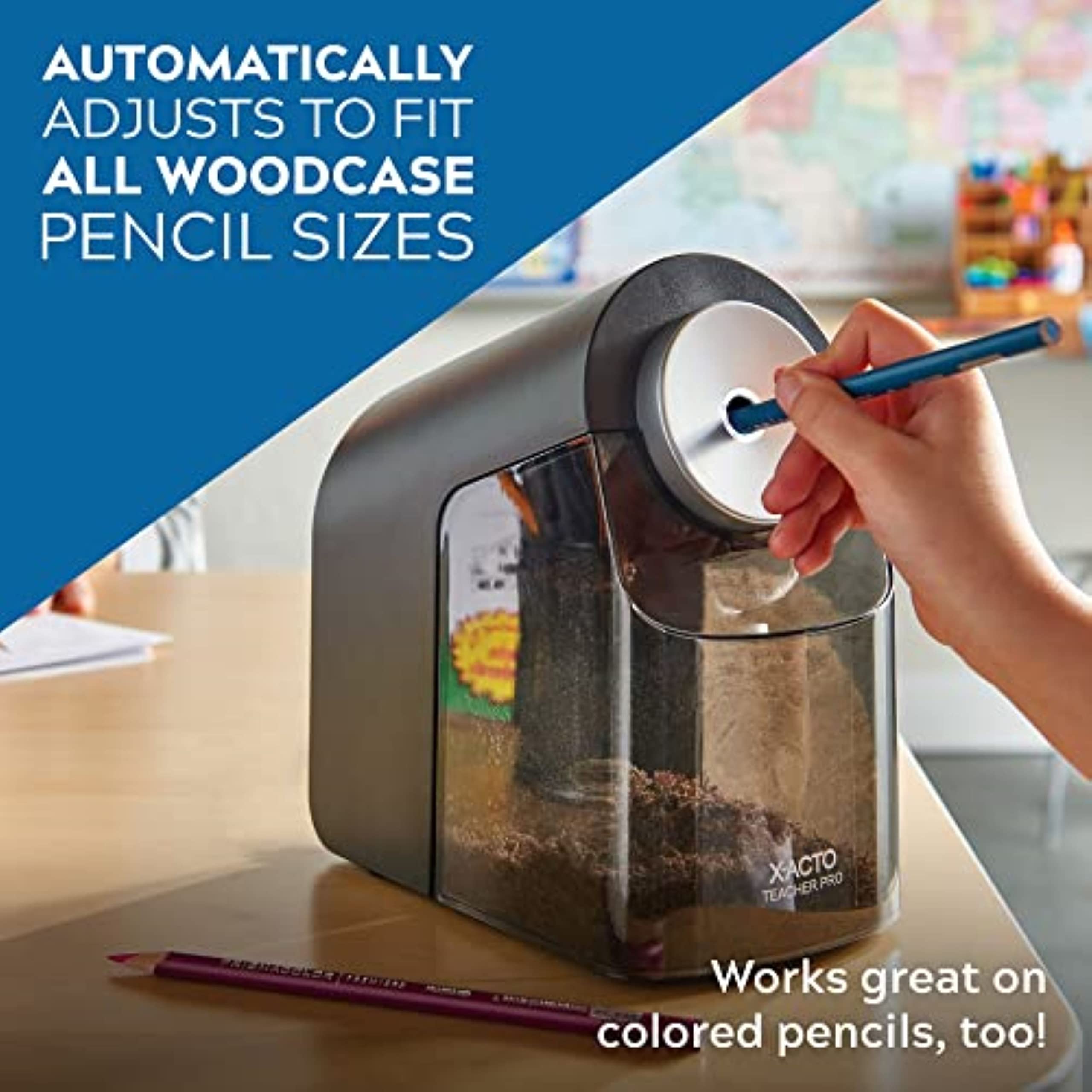X ACTO Electric Pencil Sharpener with Auto Adjust Dial - SafeStart & SmartStop Technology - Perfect for Office, School & Art Studio Use (Black)