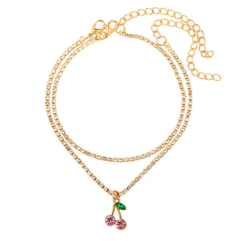 Crystal Fruit Anklets for Women - Fashionable Beaded Ankle Bracelet with Natural Stones - Perfect for Summer, Beach, Boho Style & Festival Accessories